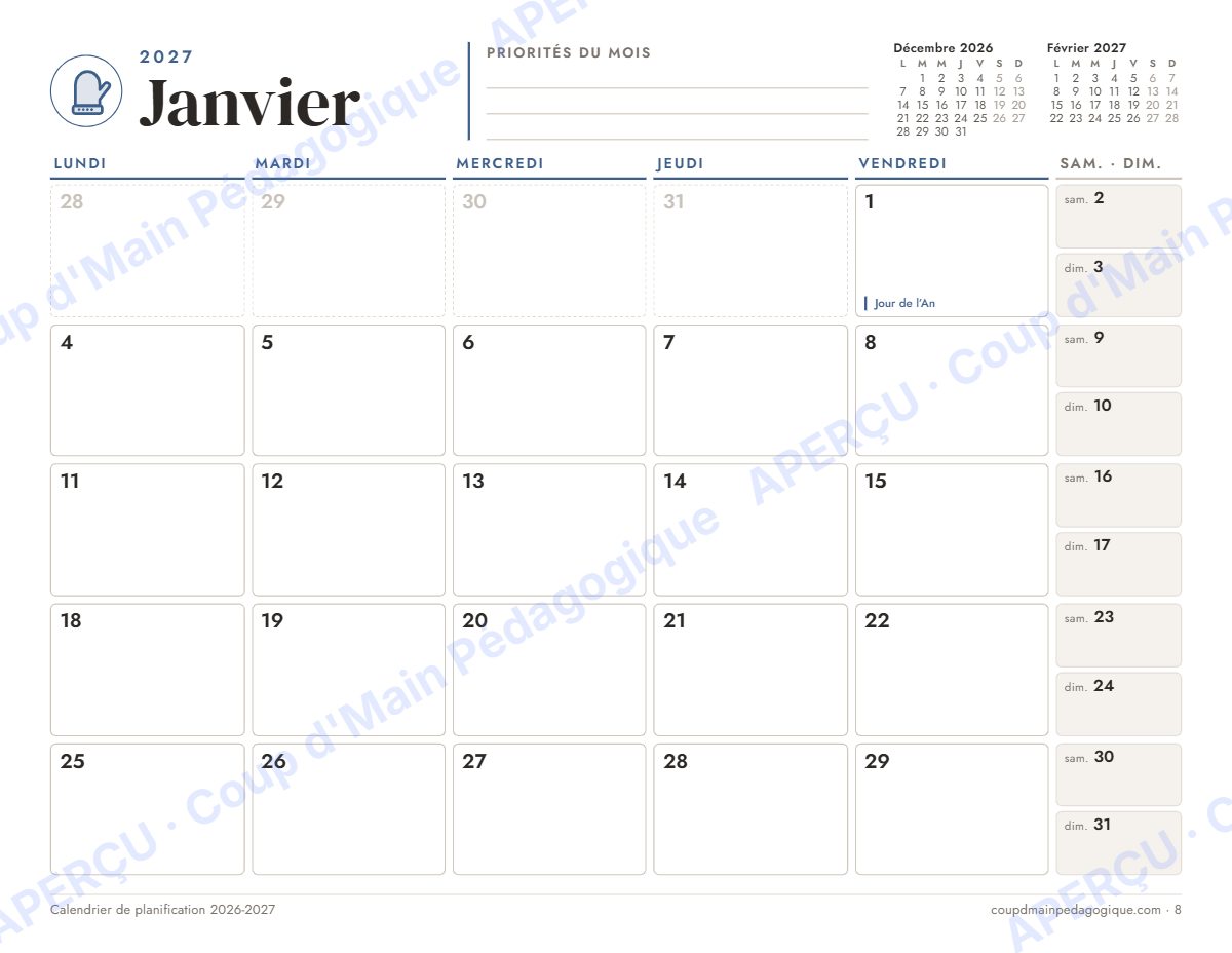 Page 8 — Calendrier du prof 2026-2027 — tous niveaux