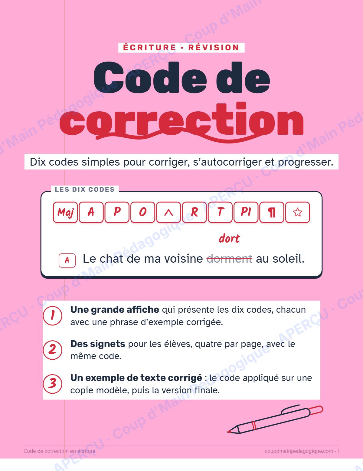 Page 1 — Code de correction en écriture — 3e-8e année, affiches