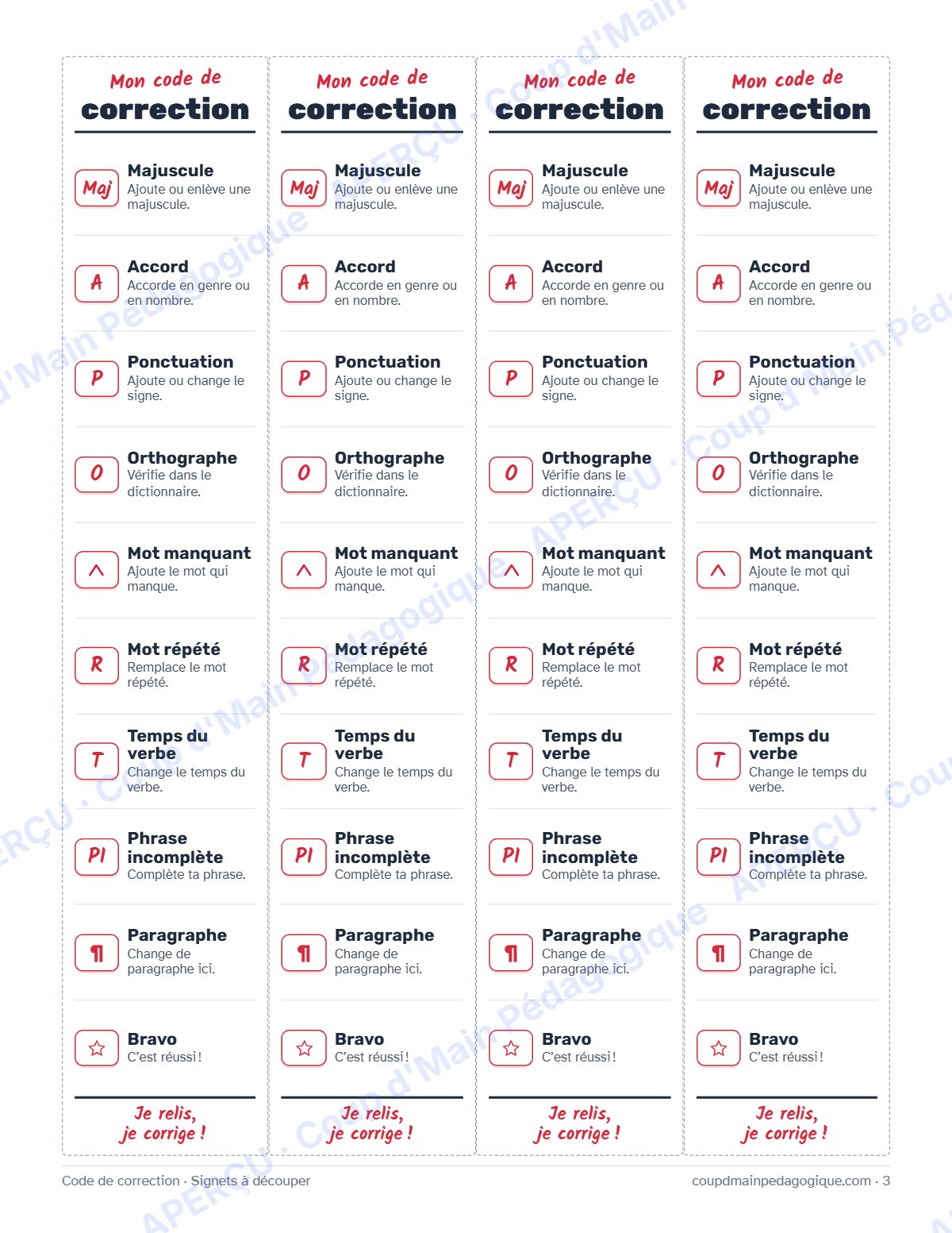 Page 3 — Code de correction en écriture — 3e-8e année, affiches