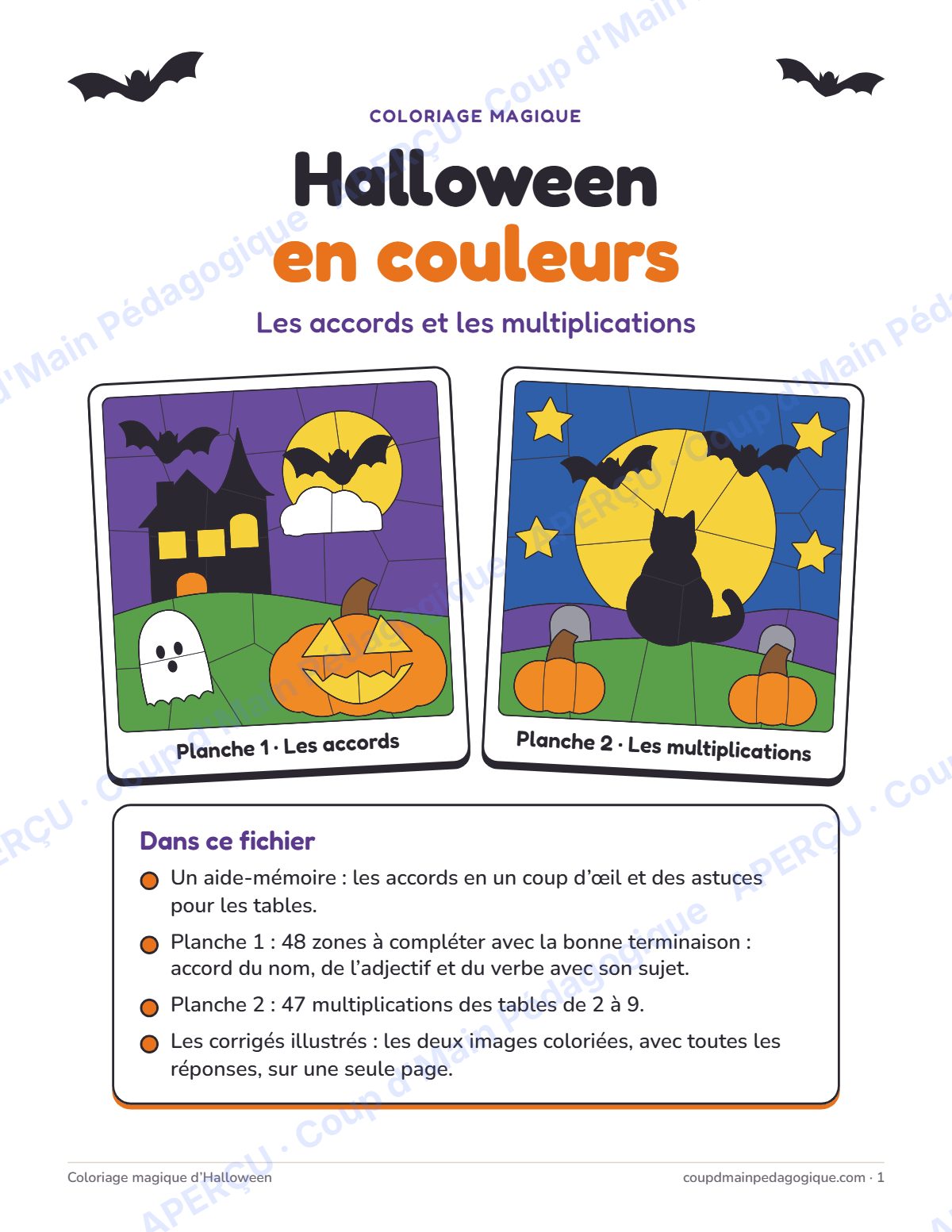 Page 1 — Coloriage magique d'Halloween — 3e-5e année, jeux