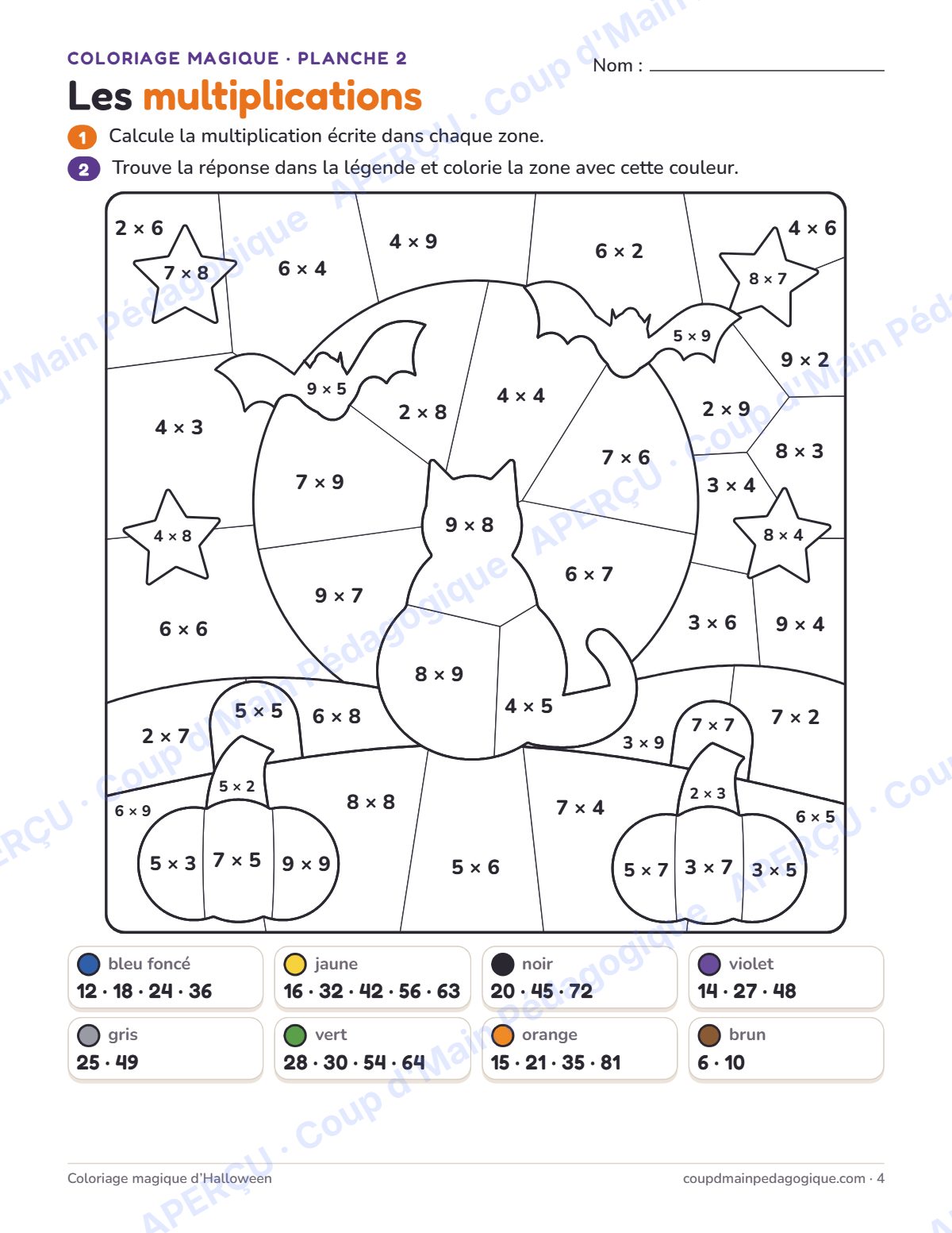 Page 4 — Coloriage magique d'Halloween — 3e-5e année, jeux