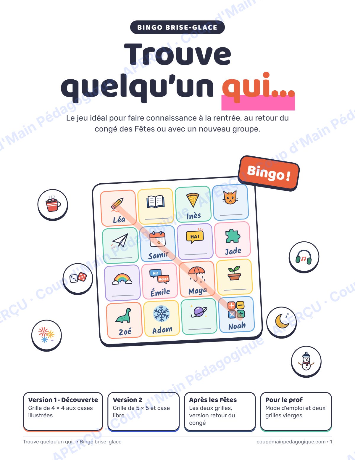 Page 1 — Trouve quelqu'un qui… — 3e-8e année, bingo brise-glace