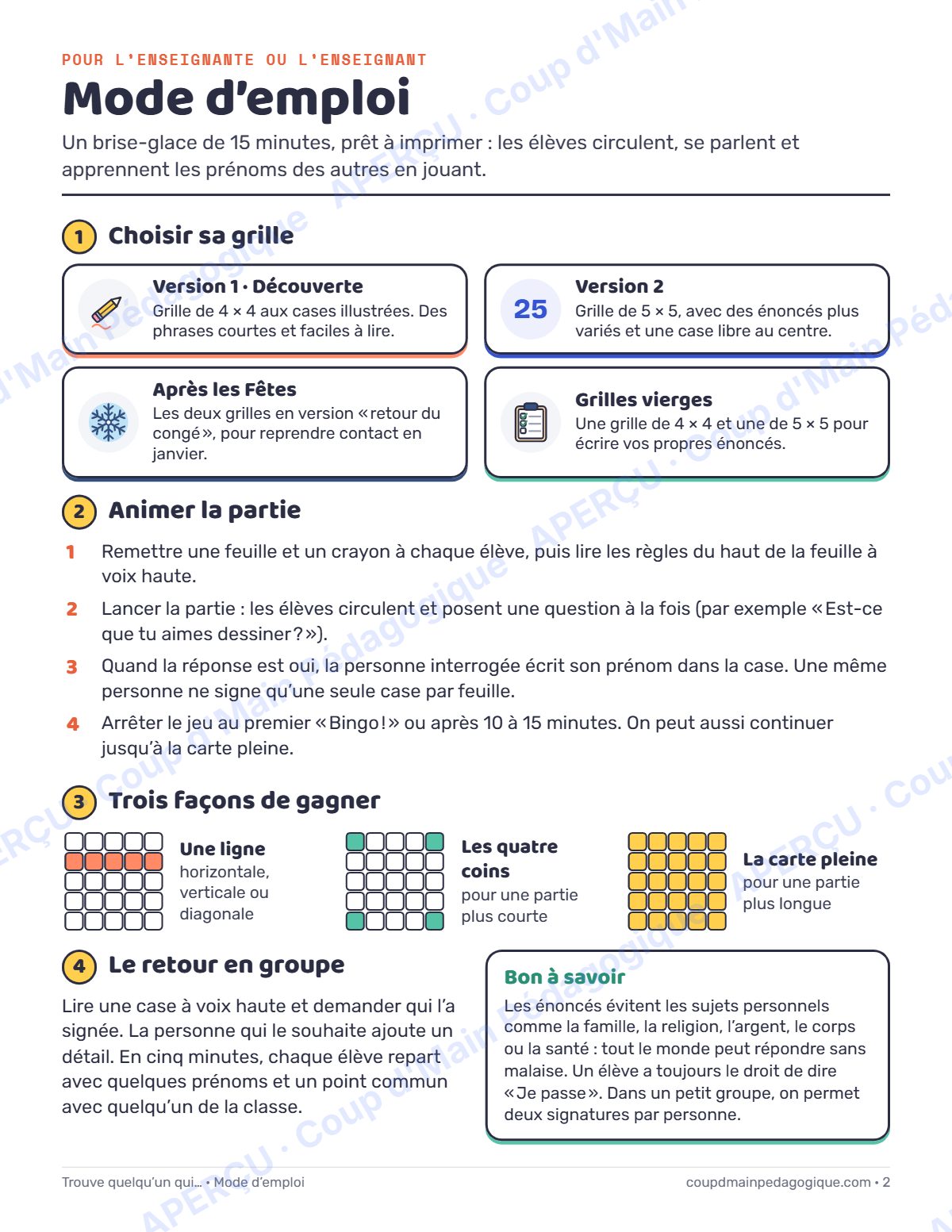 Page 2 — Trouve quelqu'un qui… — 3e-8e année, bingo brise-glace