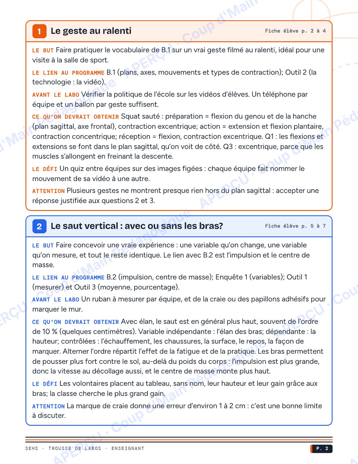 Page 2 — Trousse de labos — 11e année, IB SEHS, 8 labos