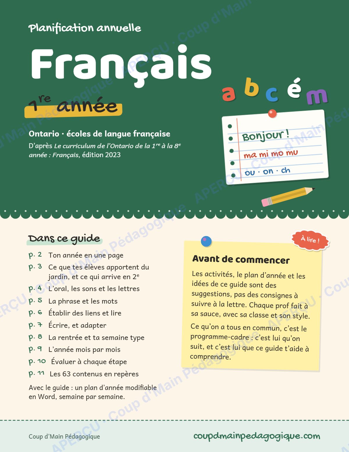 Page 1 — Planification annuelle Français — 1re année