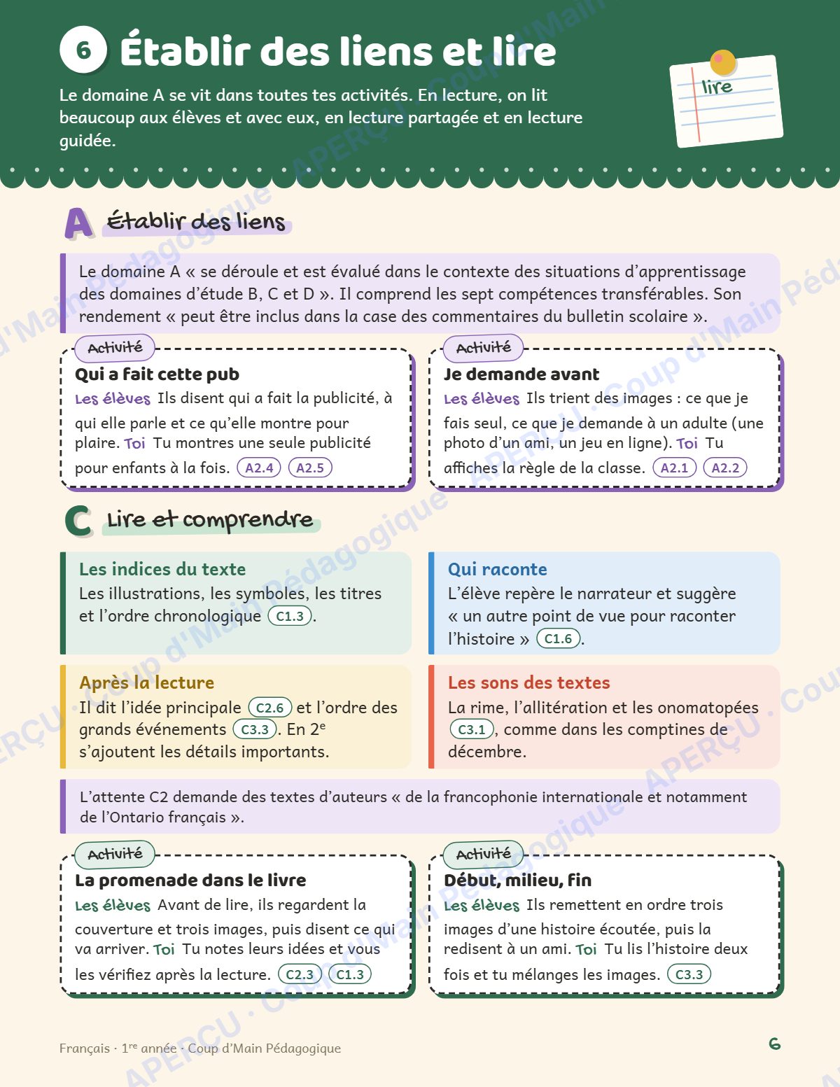Page 6 — Planification annuelle Français — 1re année
