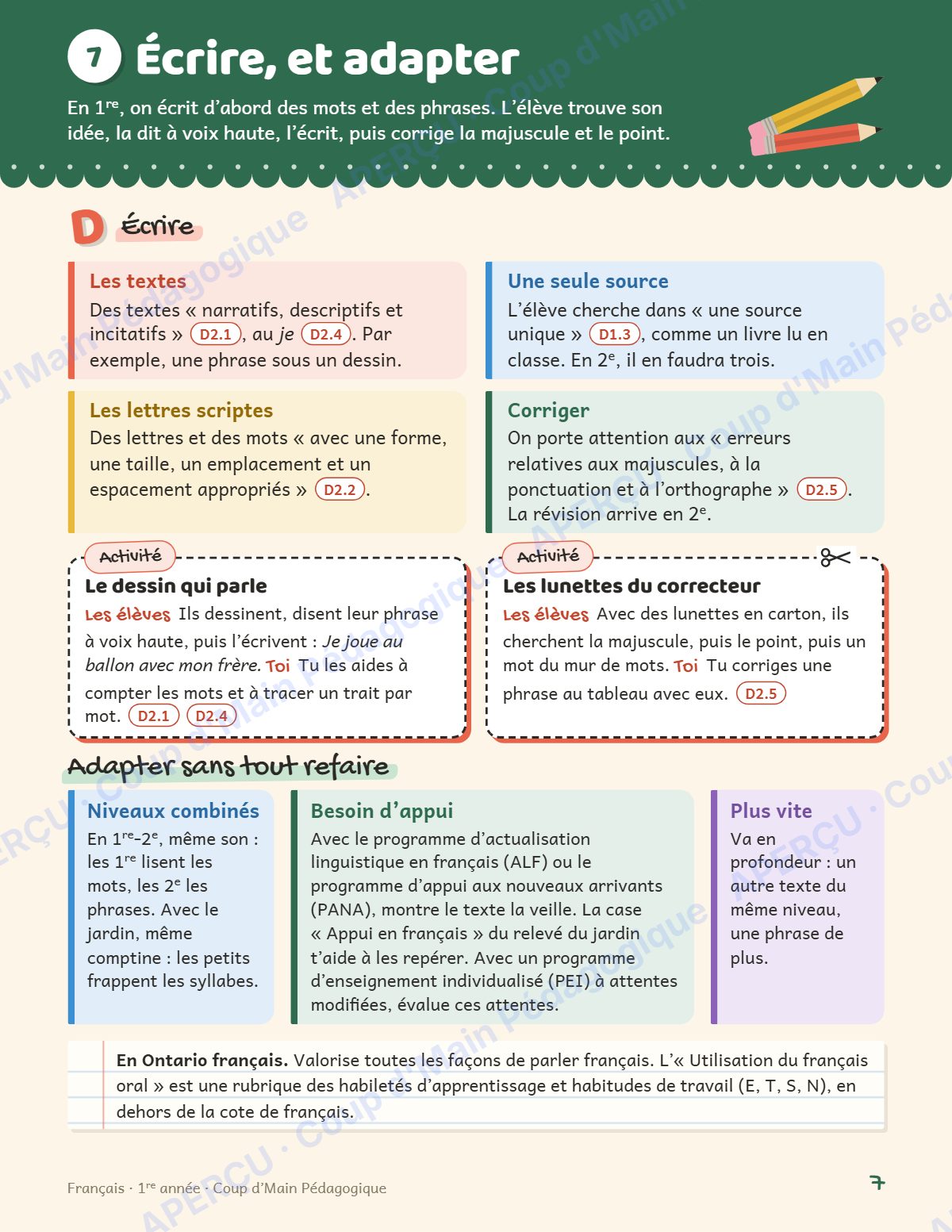 Page 7 — Planification annuelle Français — 1re année