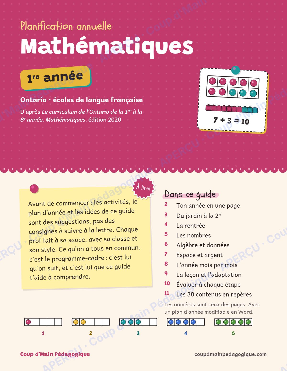 Page 1 — Planification annuelle Mathématiques — 1re année