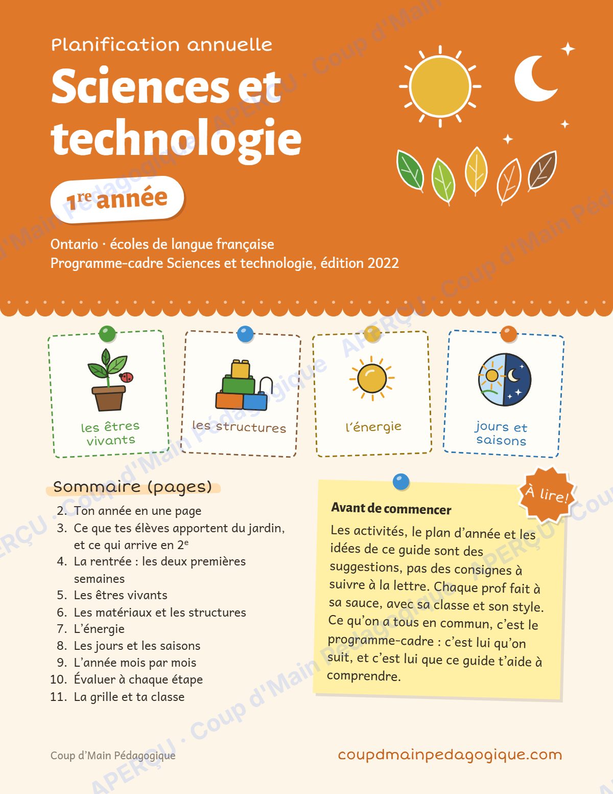 Page 1 — Planification annuelle Sciences — 1re année