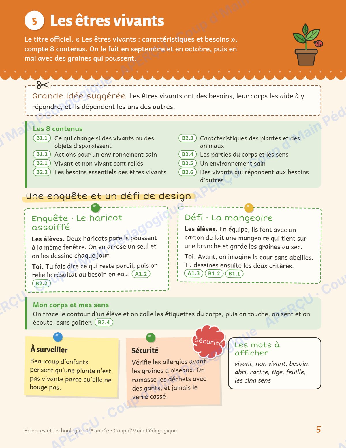 Page 5 — Planification annuelle Sciences — 1re année