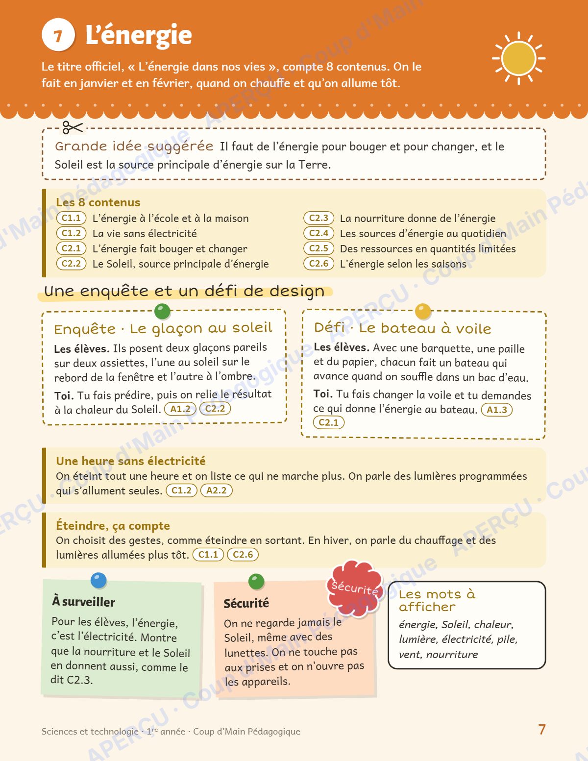 Page 7 — Planification annuelle Sciences — 1re année