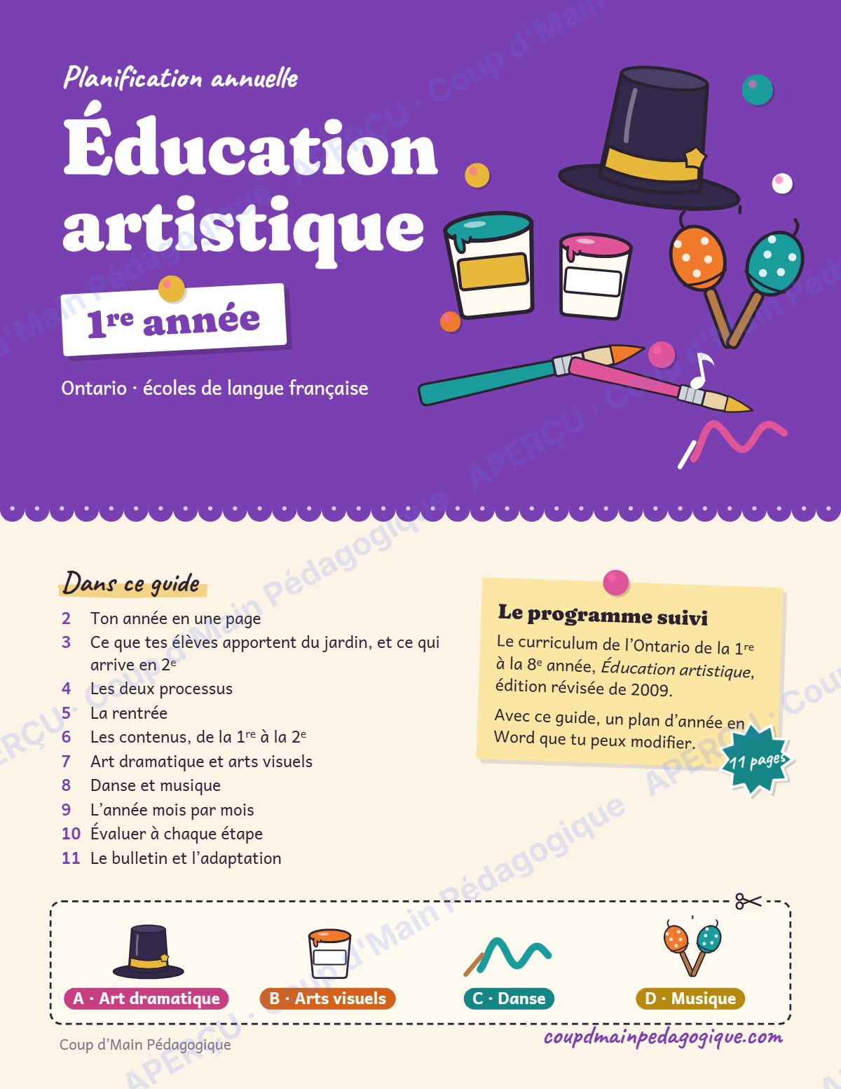 Page 1 — Planification annuelle Arts — 1re année