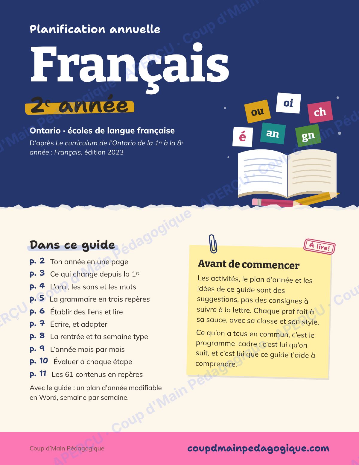 Page 1 — Planification annuelle Français — 2e année