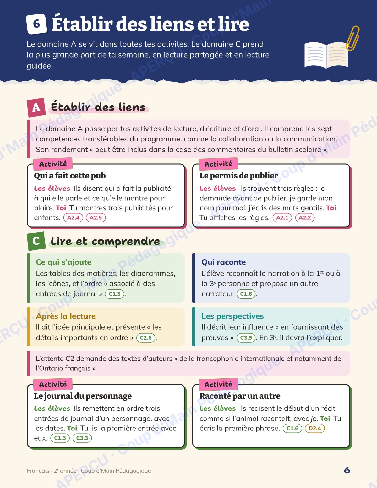 Page 6 — Planification annuelle Français — 2e année