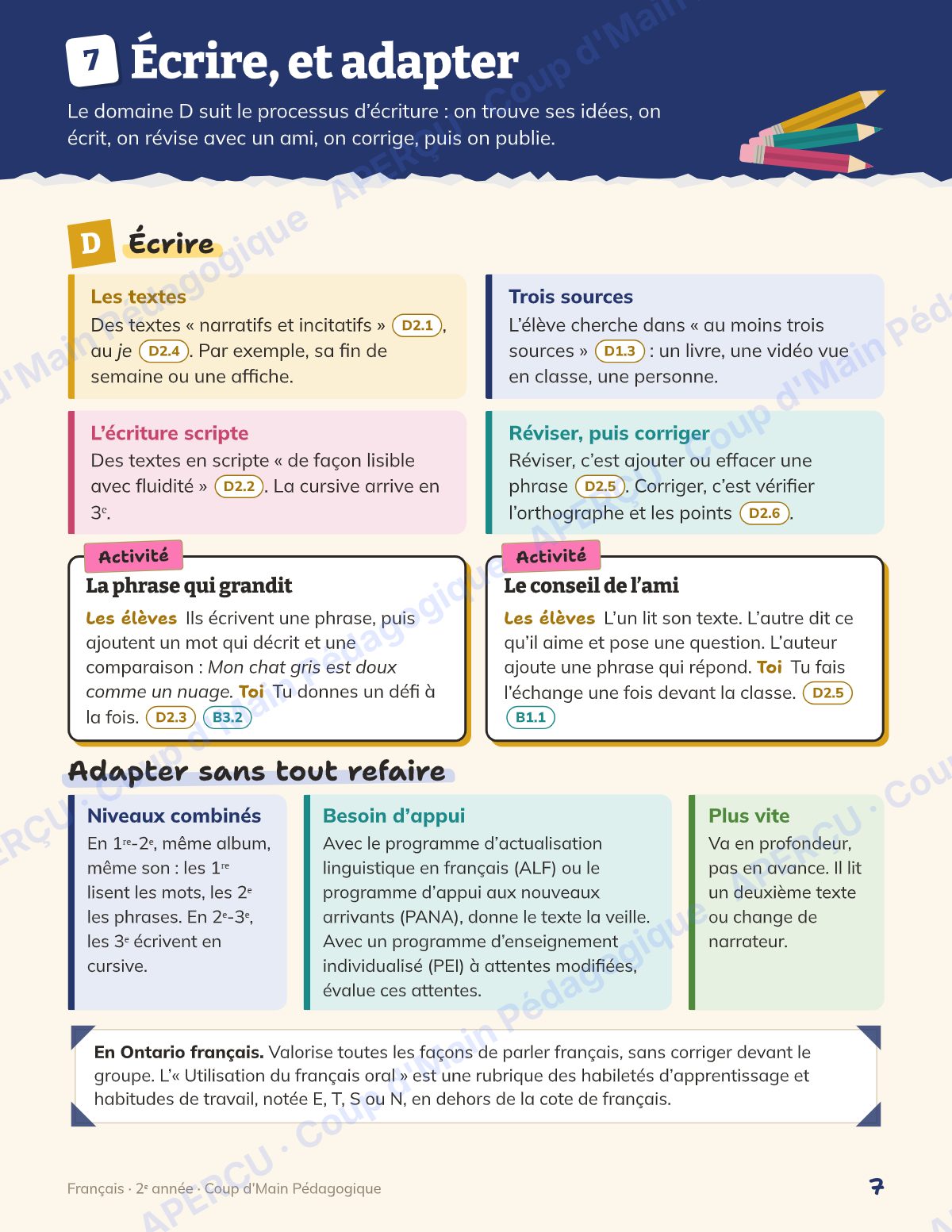 Page 7 — Planification annuelle Français — 2e année