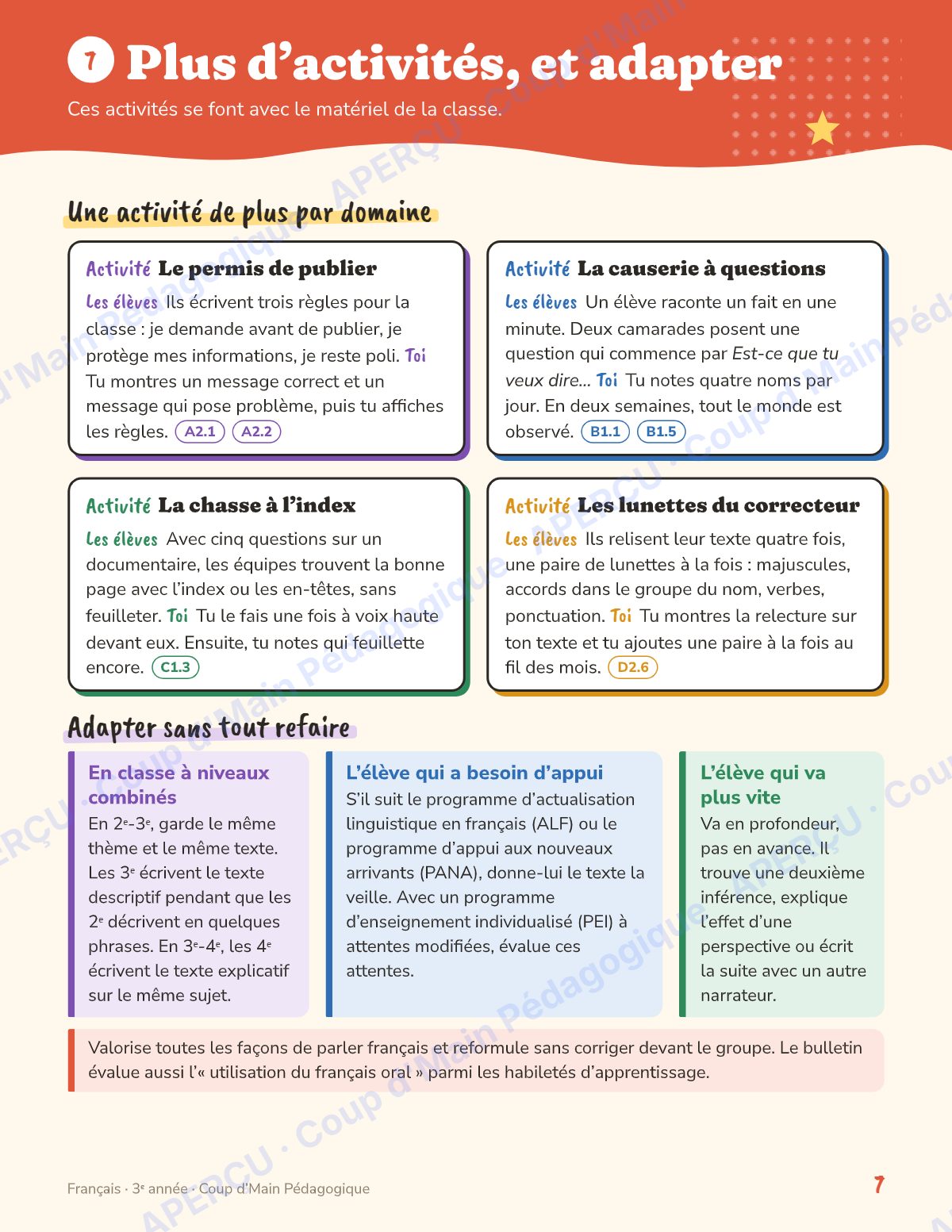 Page 7 — Planification annuelle Français — 3e année