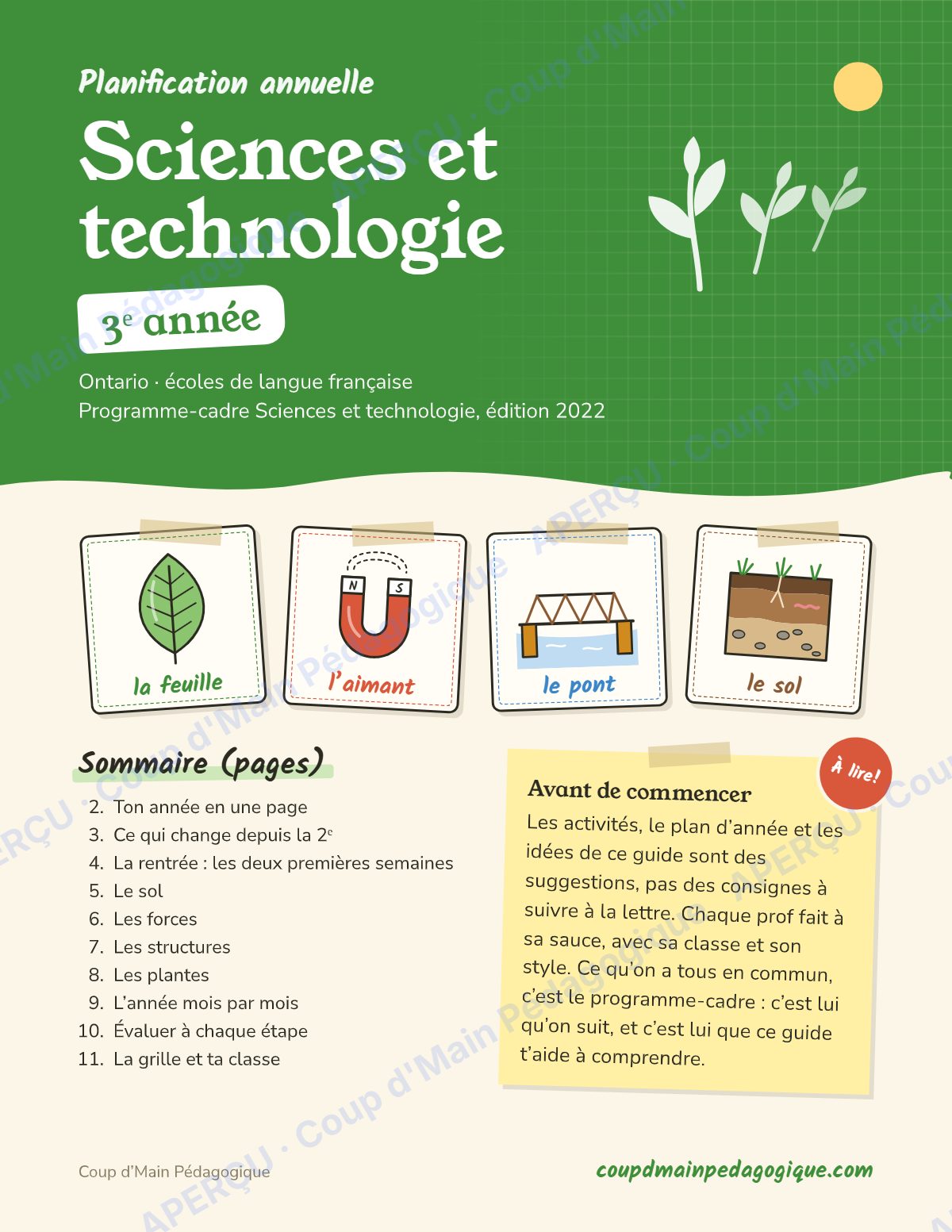 Page 1 — Planification annuelle Sciences — 3e année