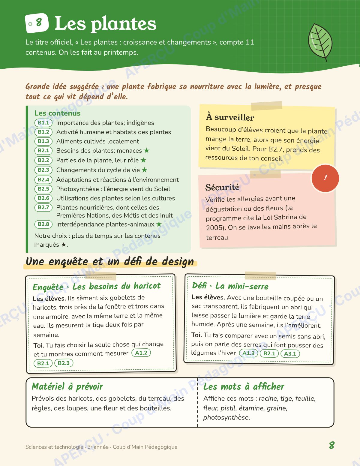 Page 8 — Planification annuelle Sciences — 3e année