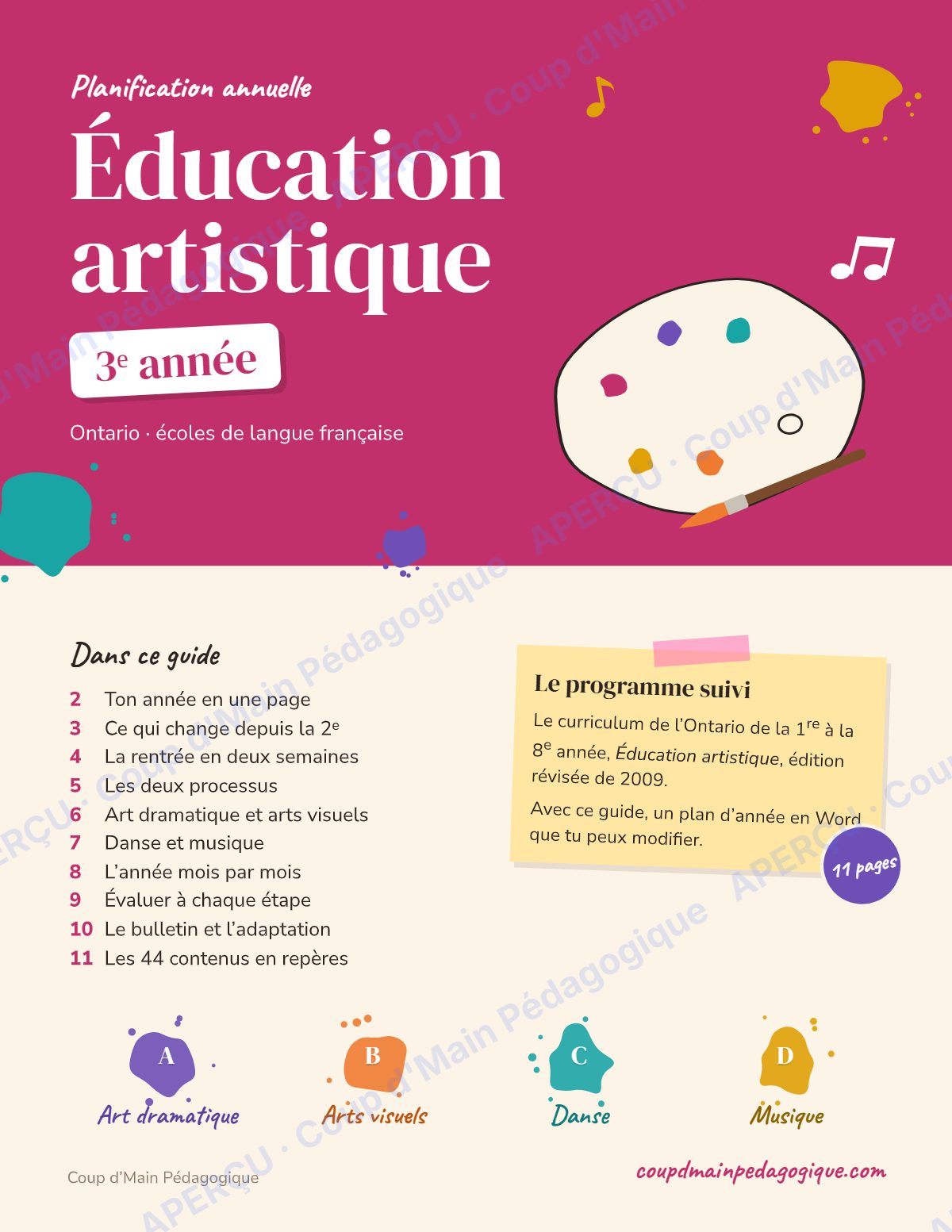 Page 1 — Planification annuelle Arts — 3e année