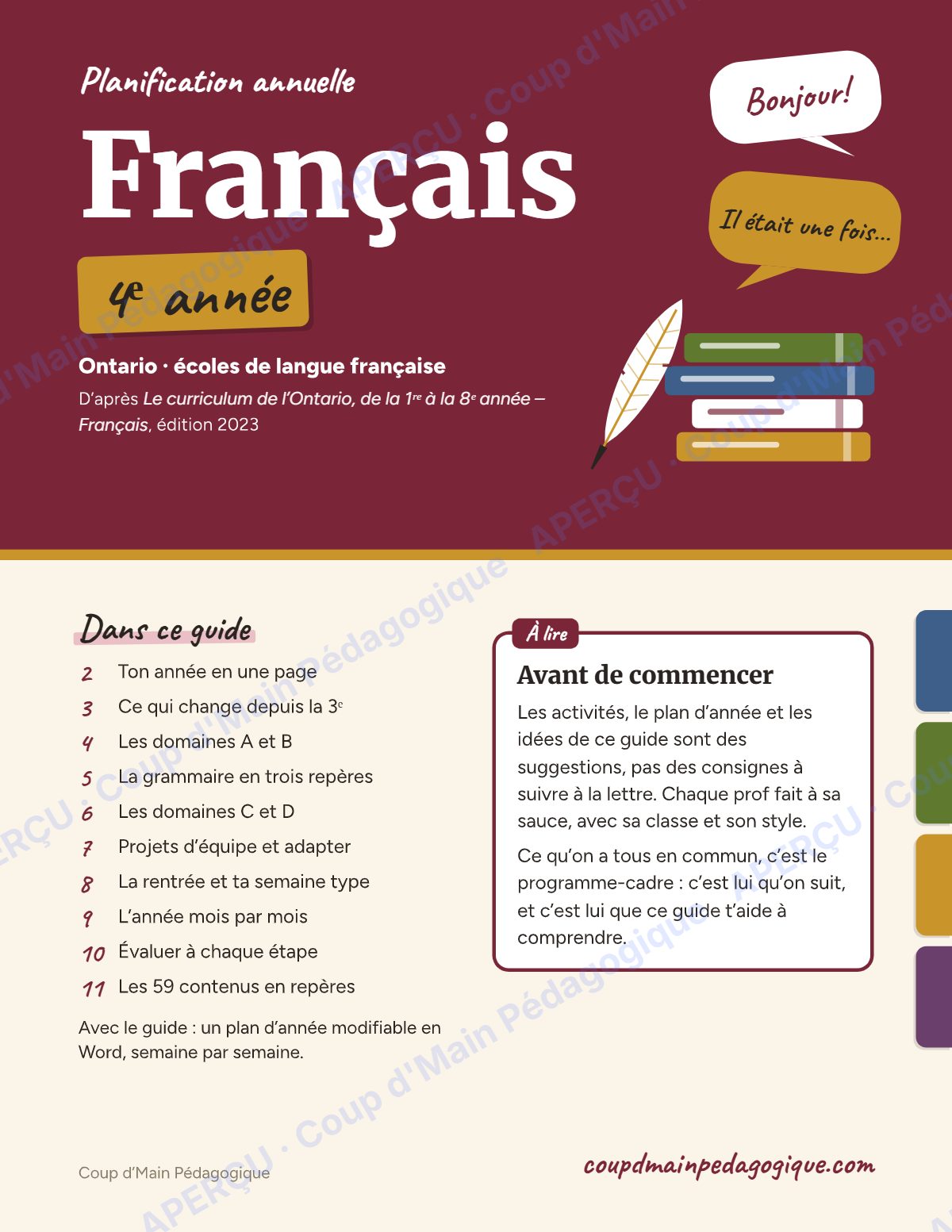 Page 1 — Planification annuelle Français — 4e année