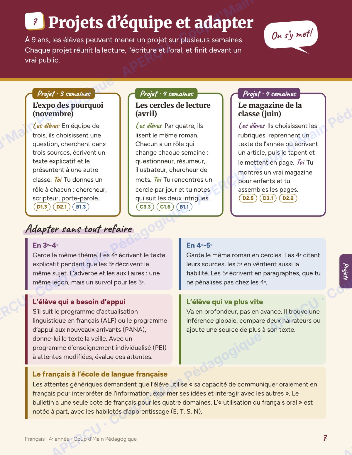 Page 7 — Planification annuelle Français — 4e année