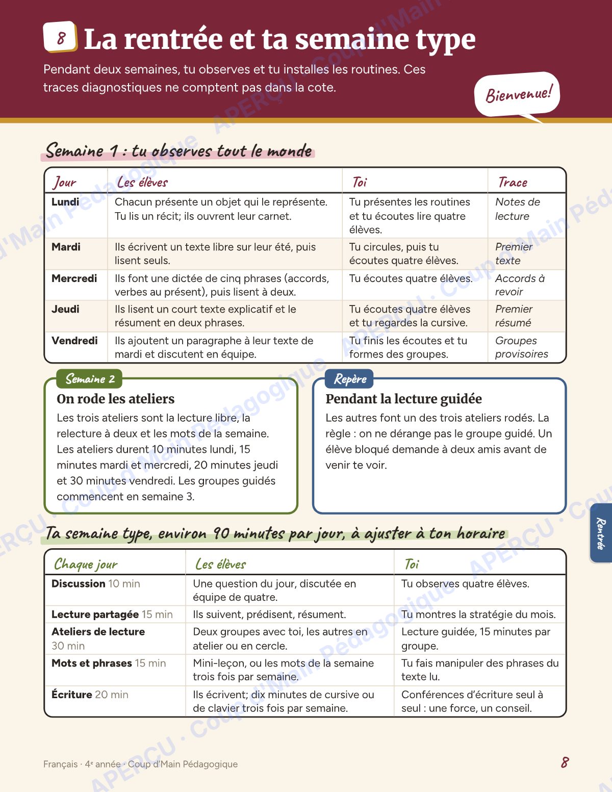 Page 8 — Planification annuelle Français — 4e année