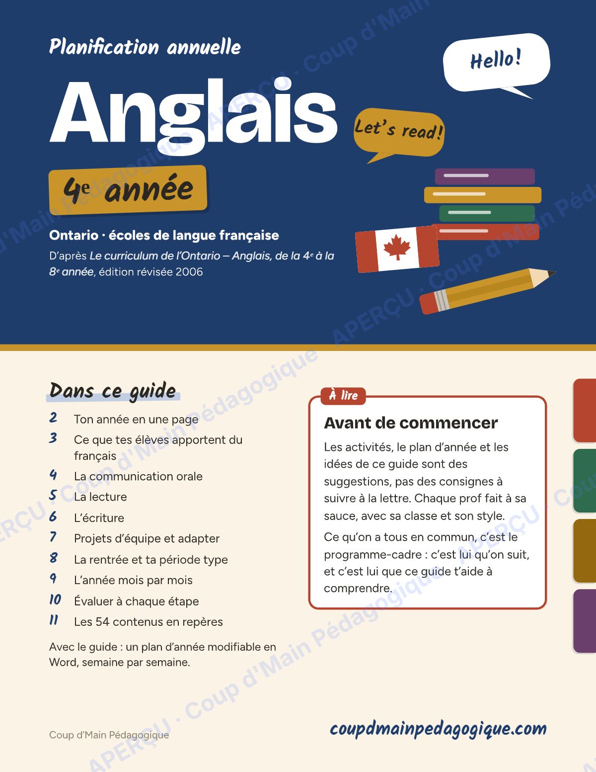 Page 1 — Planification annuelle Anglais — 4e année