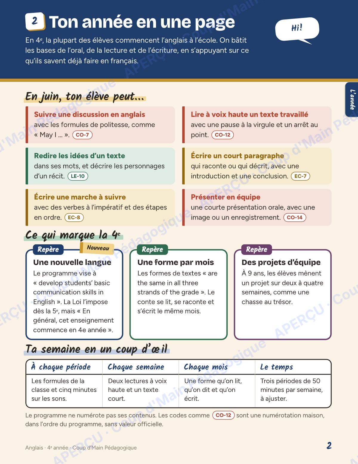 Page 2 — Planification annuelle Anglais — 4e année