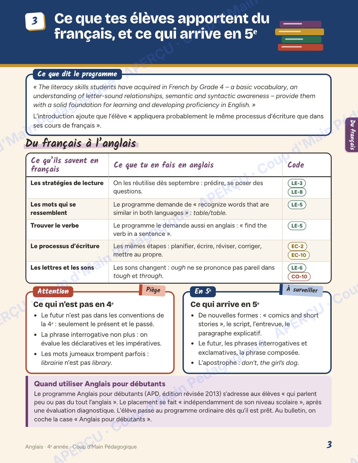 Page 3 — Planification annuelle Anglais — 4e année