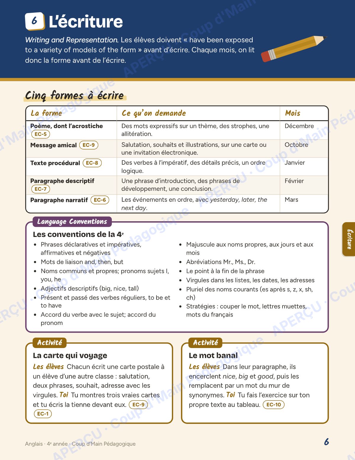 Page 6 — Planification annuelle Anglais — 4e année