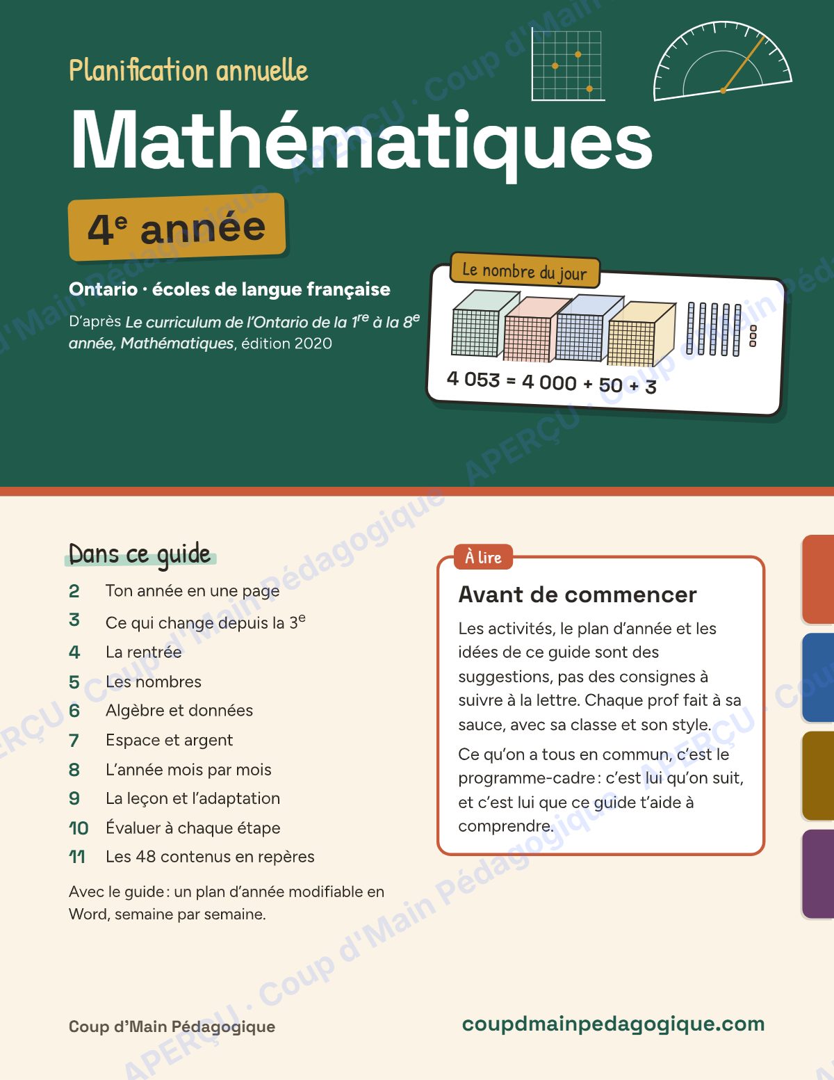 Page 1 — Planification annuelle Mathématiques — 4e année