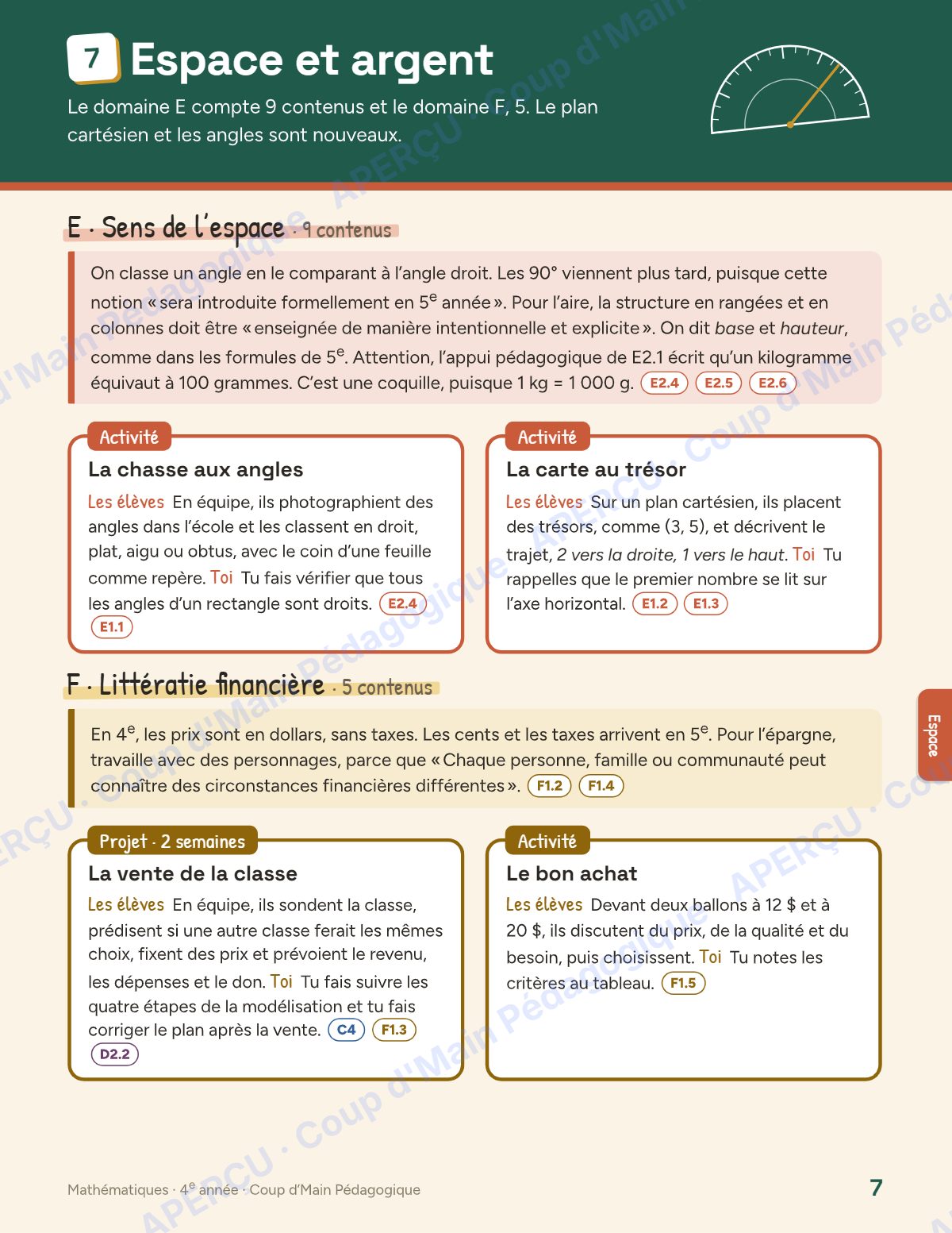 Page 7 — Planification annuelle Mathématiques — 4e année