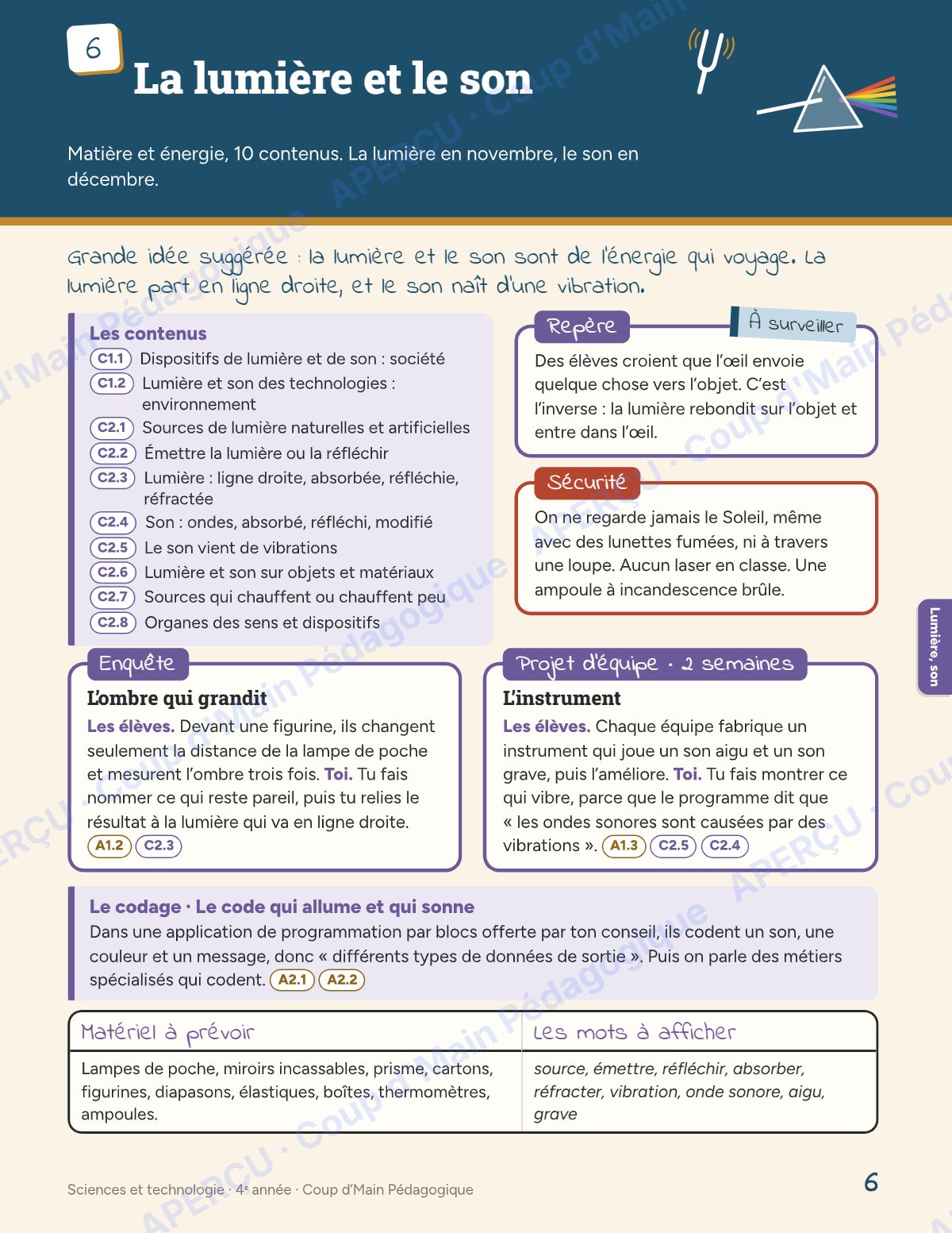 Page 6 — Planification annuelle Sciences — 4e année