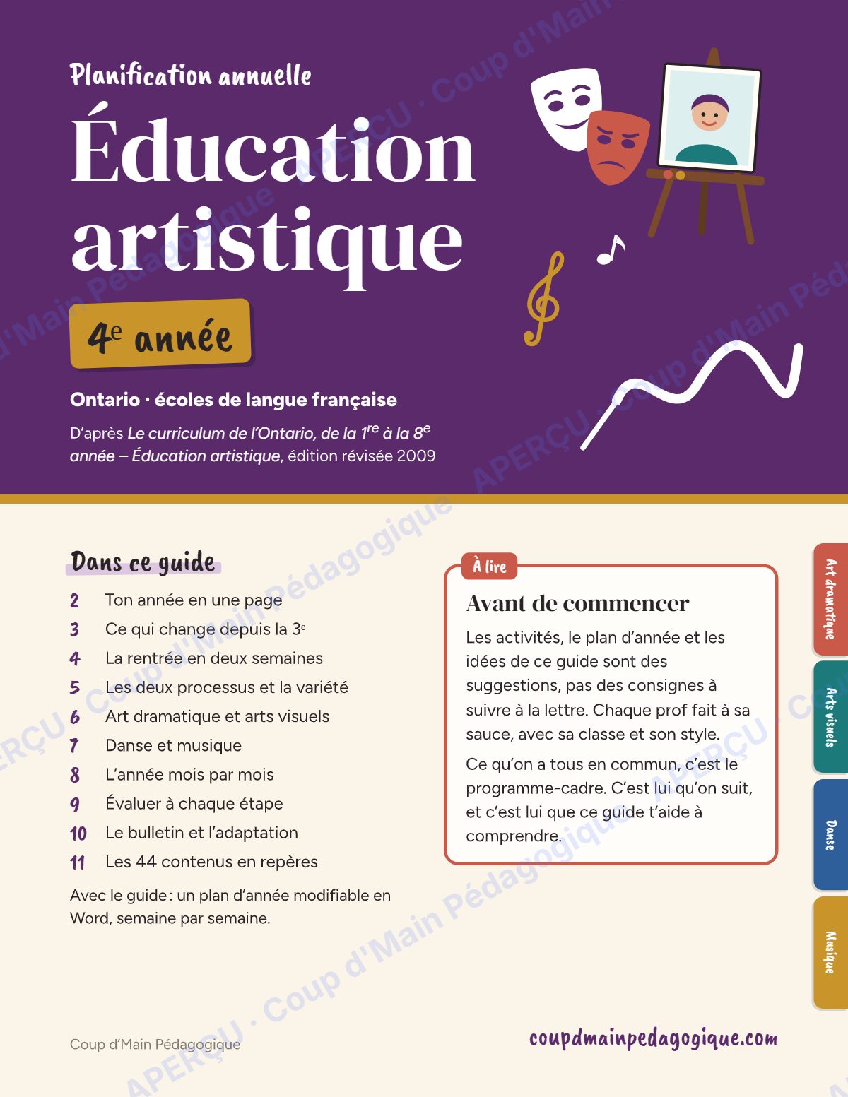 Page 1 — Planification annuelle Arts — 4e année