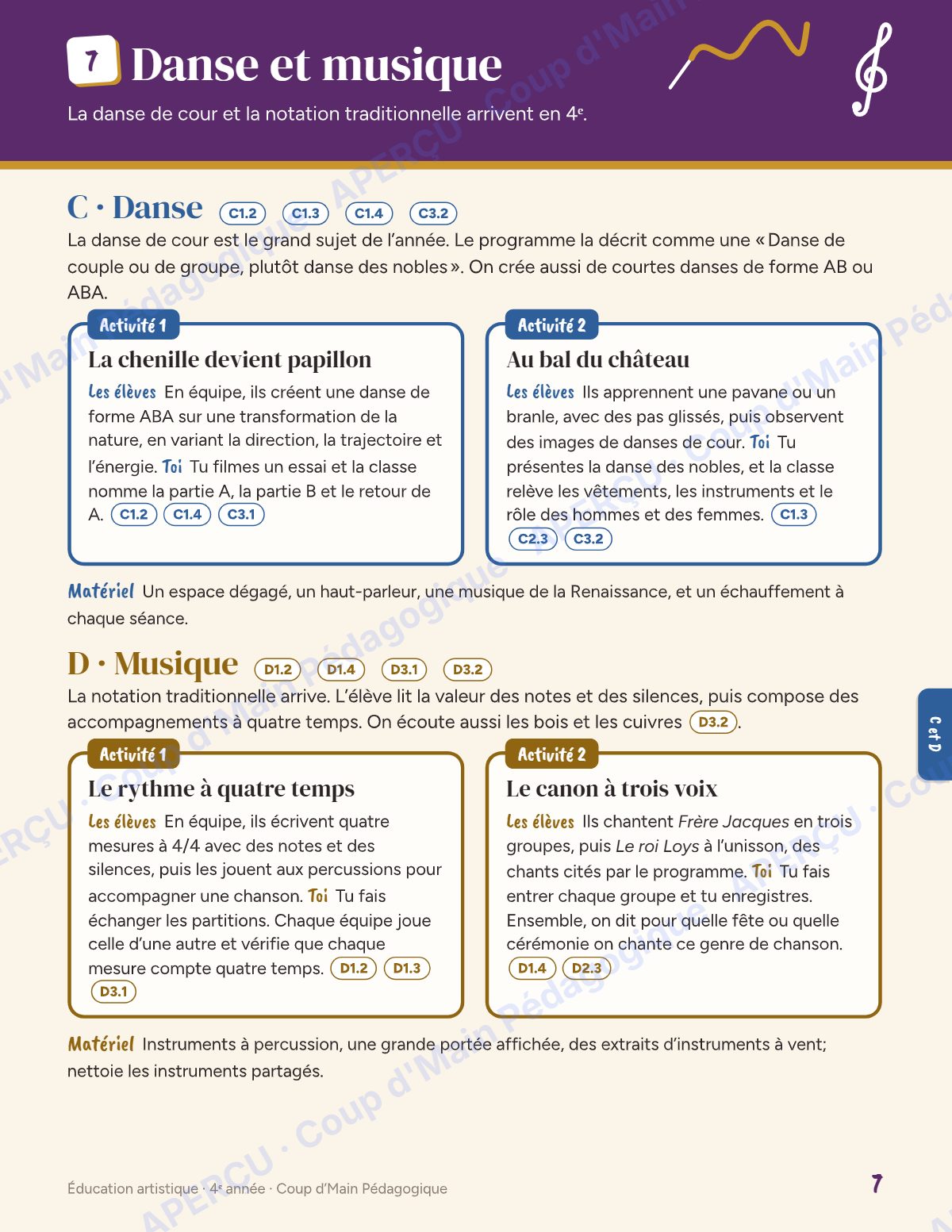 Page 7 — Planification annuelle Arts — 4e année