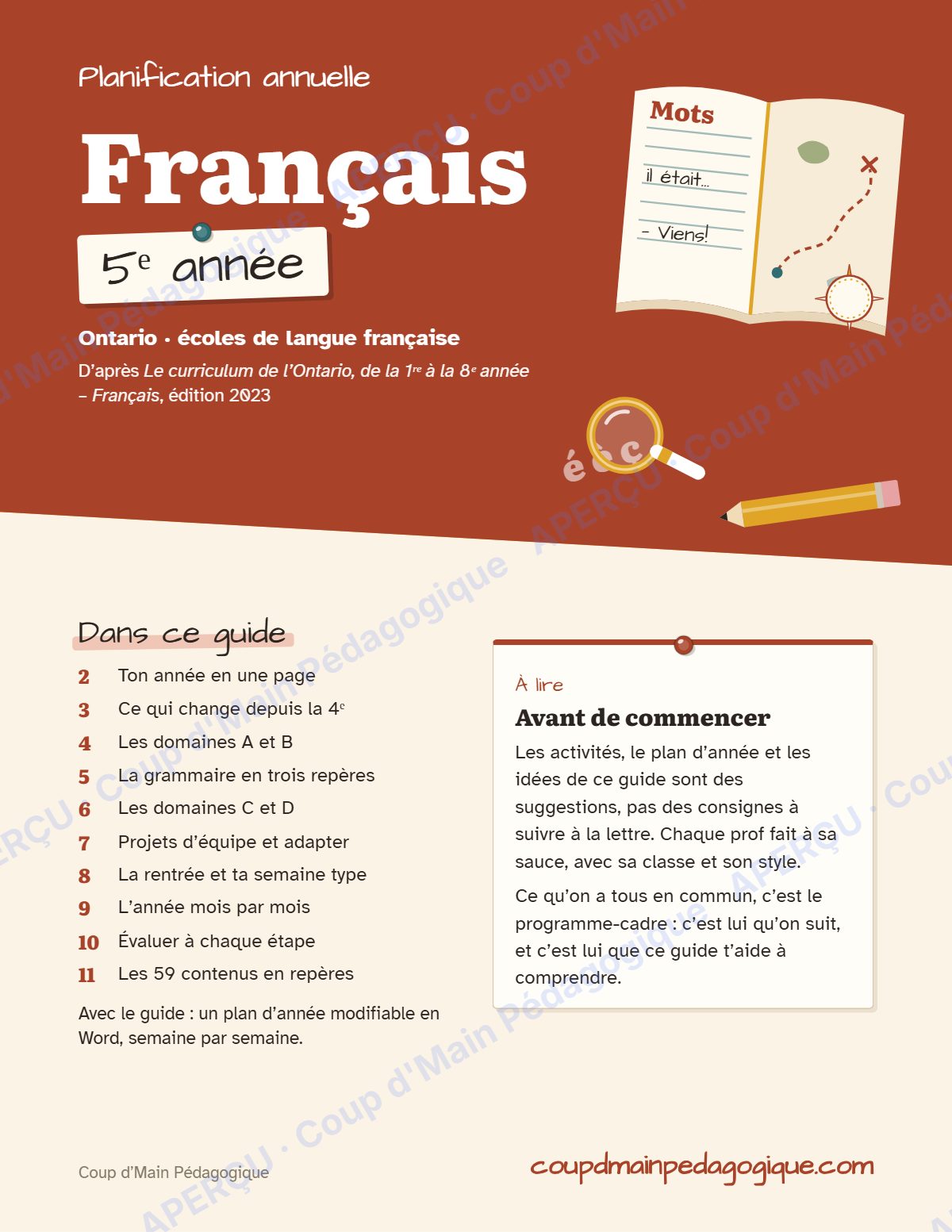 Page 1 — Planification annuelle Français — 5e année