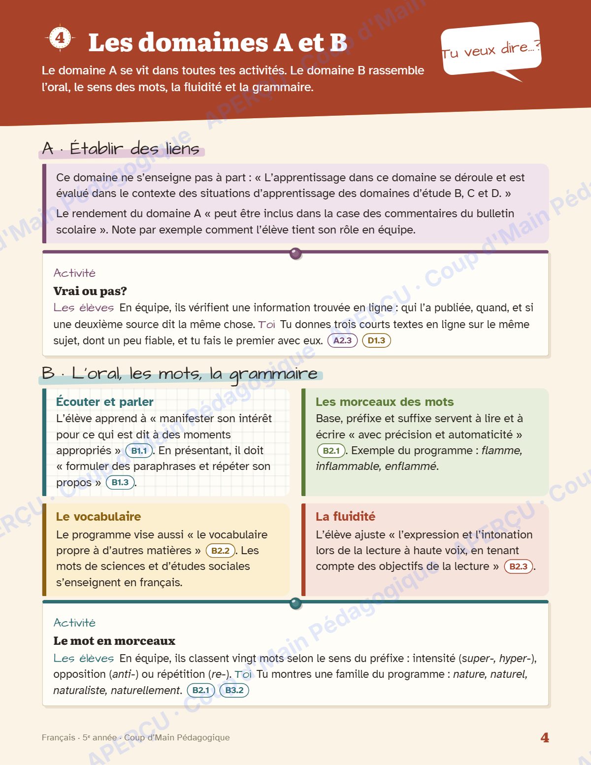Page 4 — Planification annuelle Français — 5e année