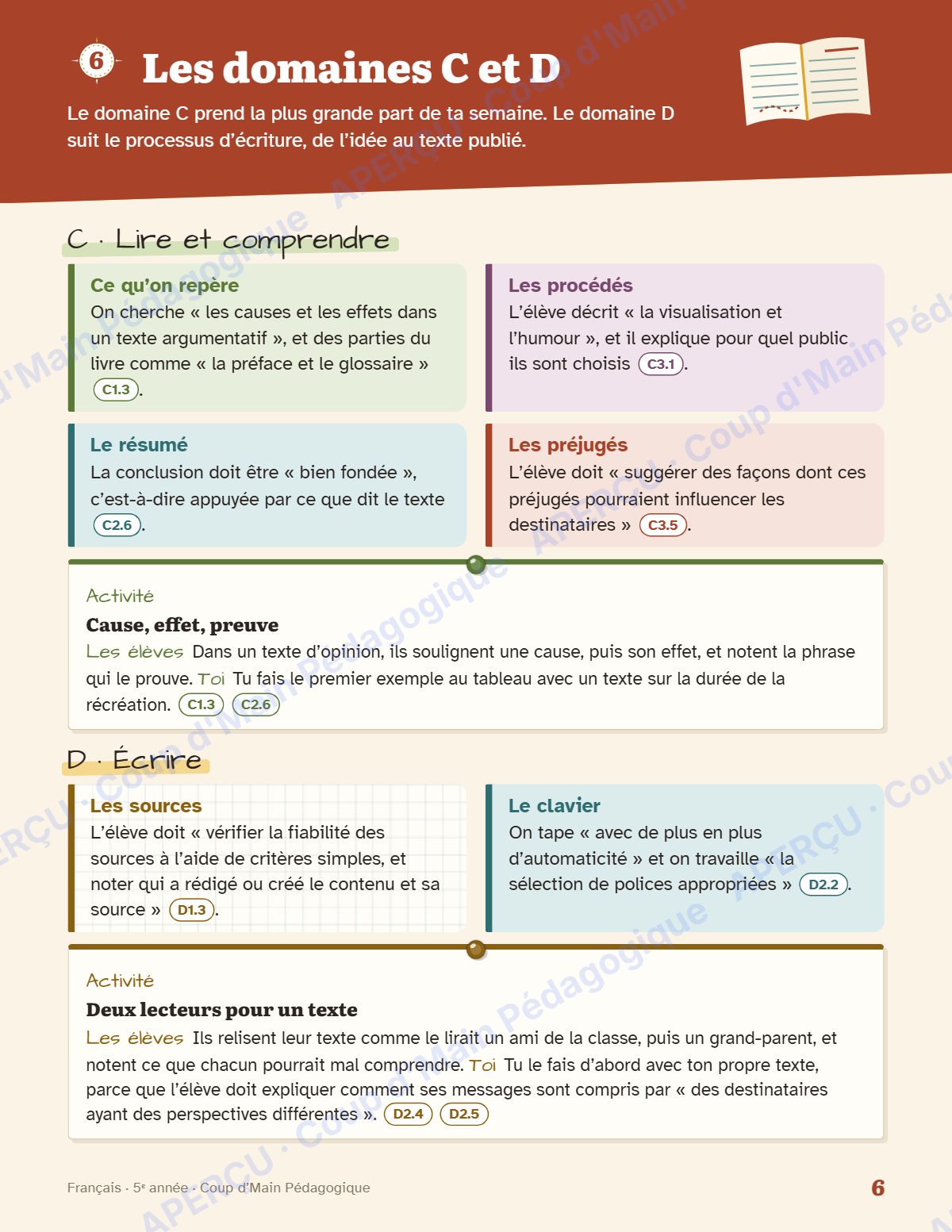 Page 6 — Planification annuelle Français — 5e année