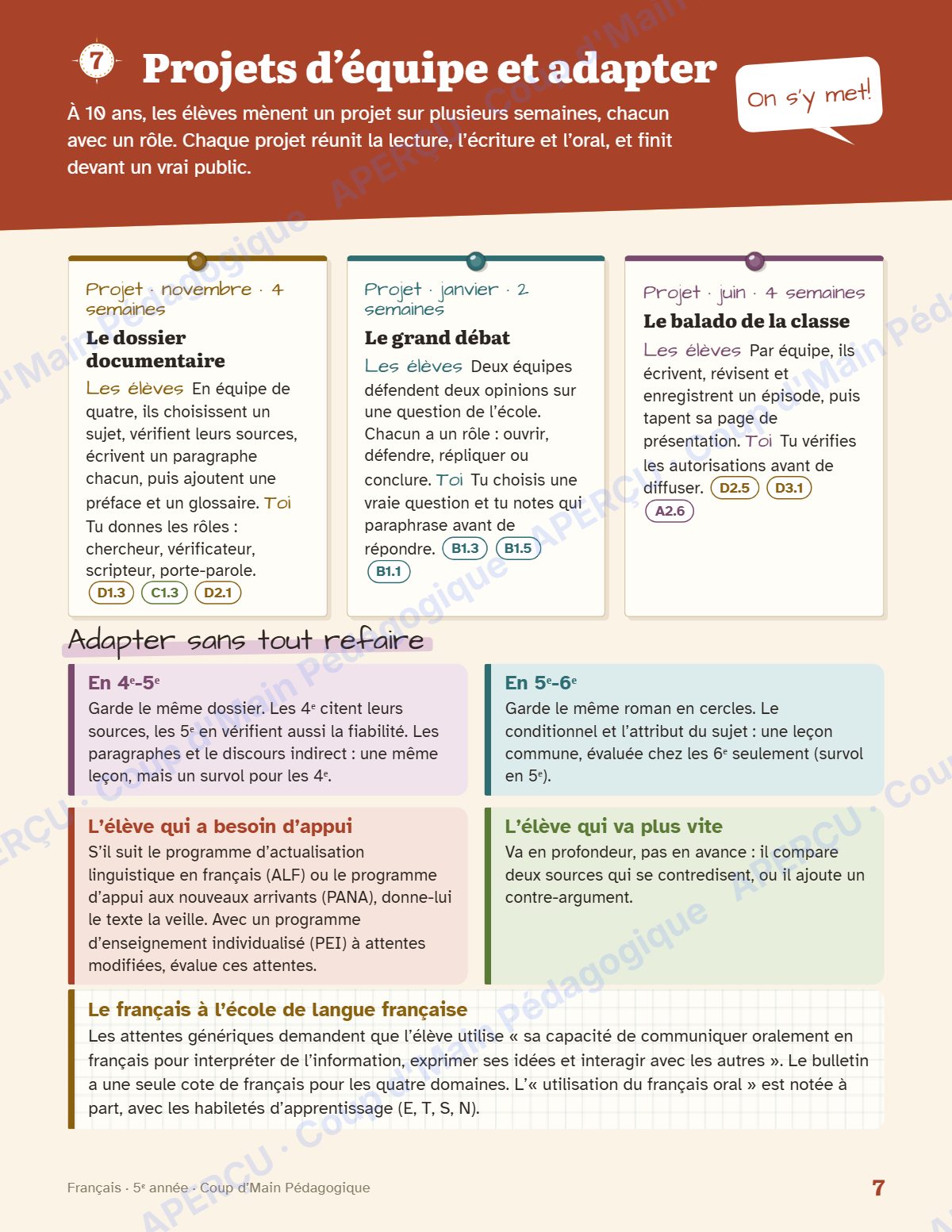 Page 7 — Planification annuelle Français — 5e année