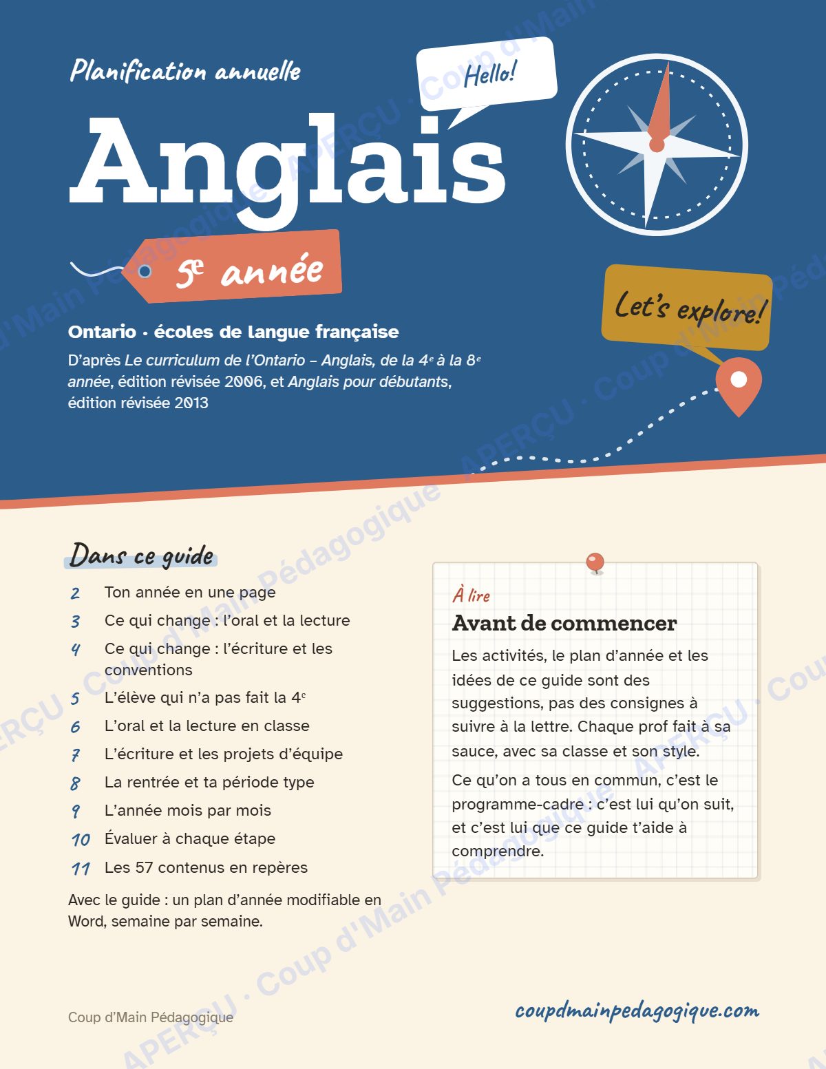 Page 1 — Planification annuelle Anglais — 5e année