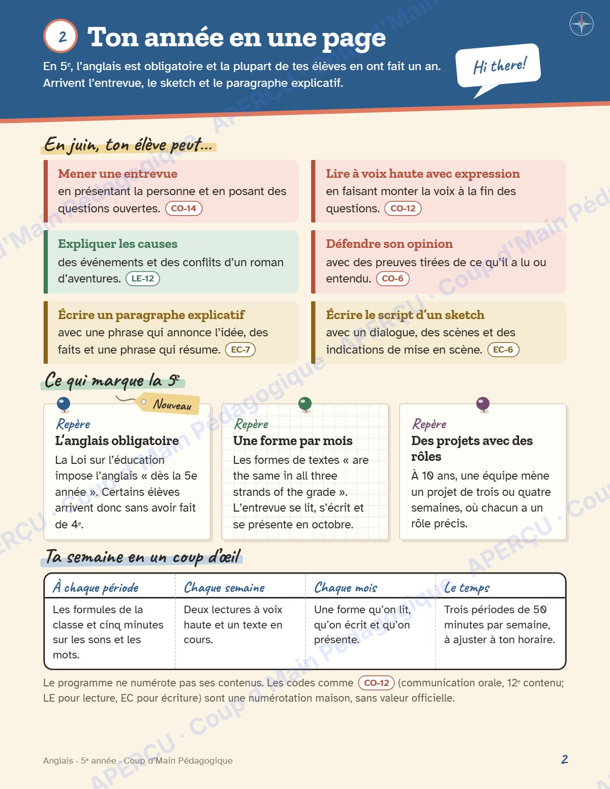 Page 2 — Planification annuelle Anglais — 5e année
