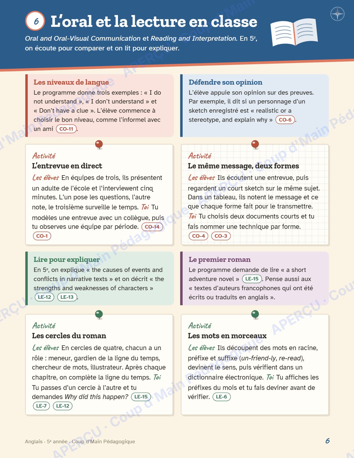 Page 6 — Planification annuelle Anglais — 5e année