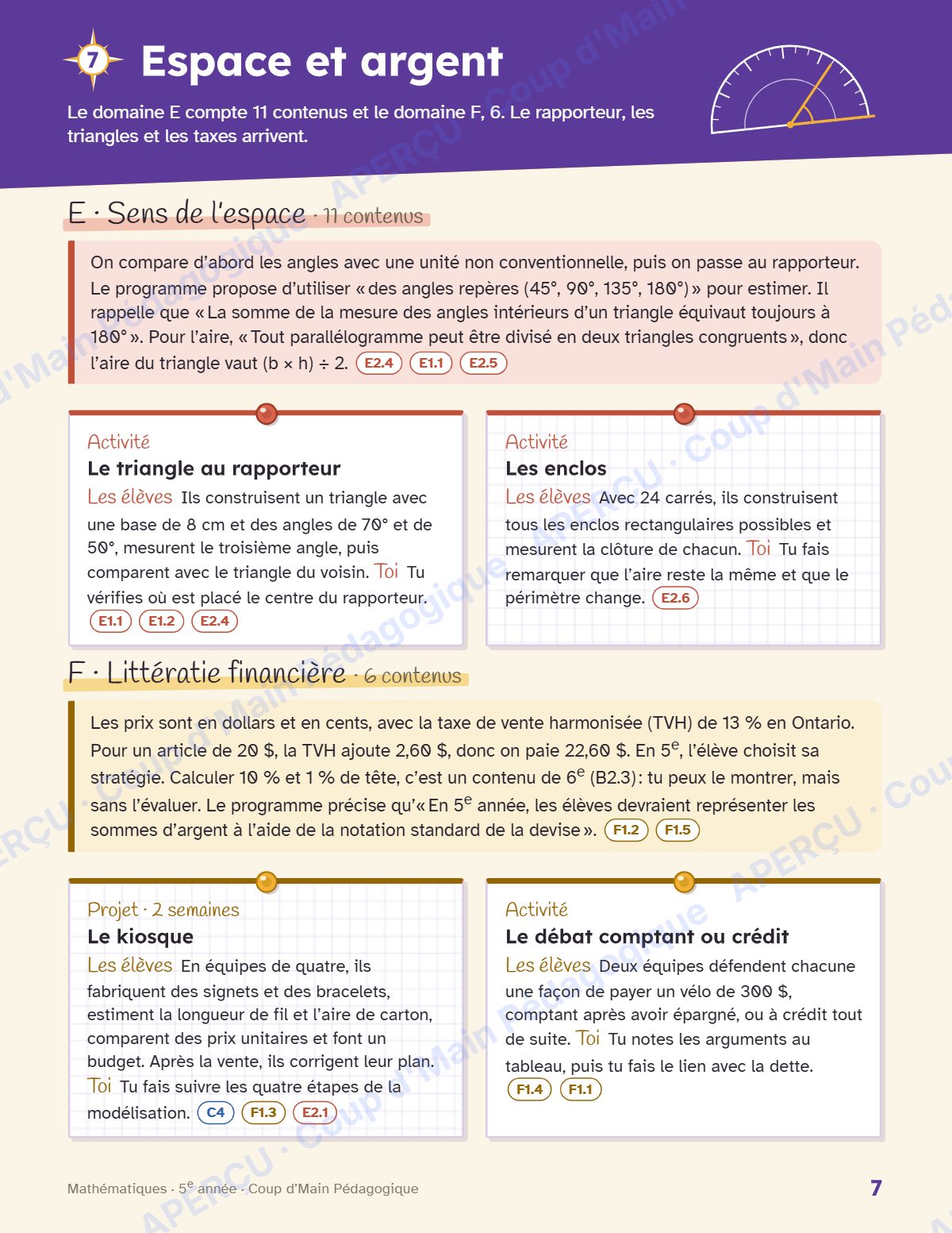 Page 7 — Planification annuelle Mathématiques — 5e année
