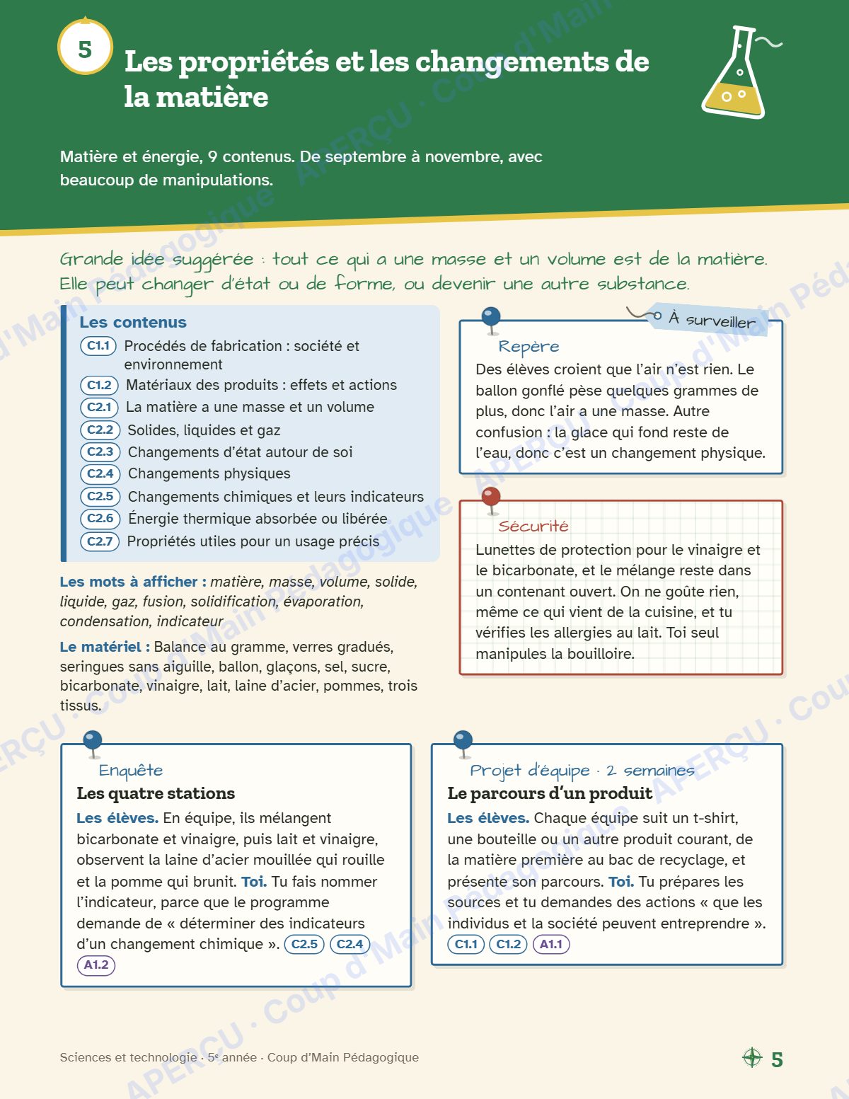 Page 5 — Planification annuelle Sciences — 5e année