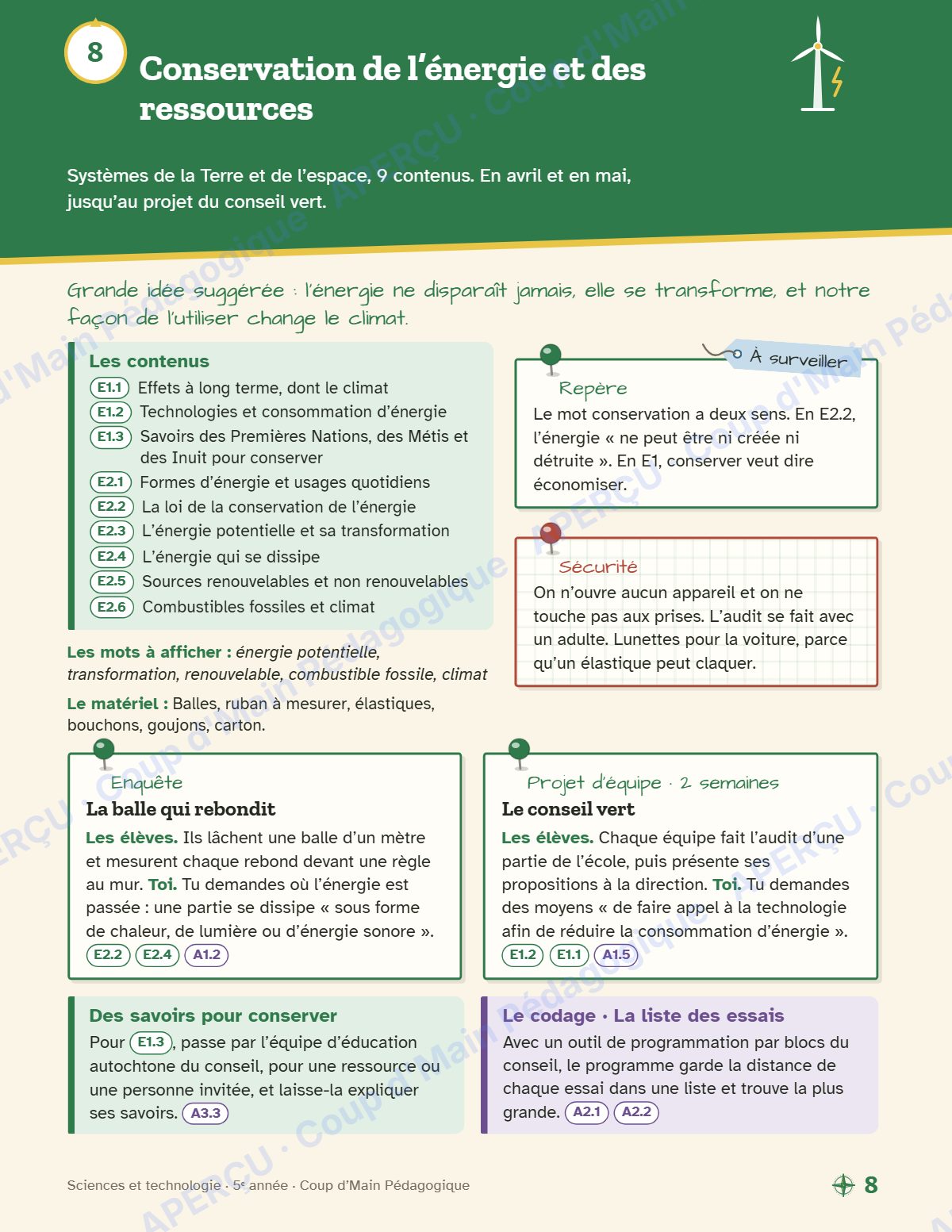 Page 8 — Planification annuelle Sciences — 5e année