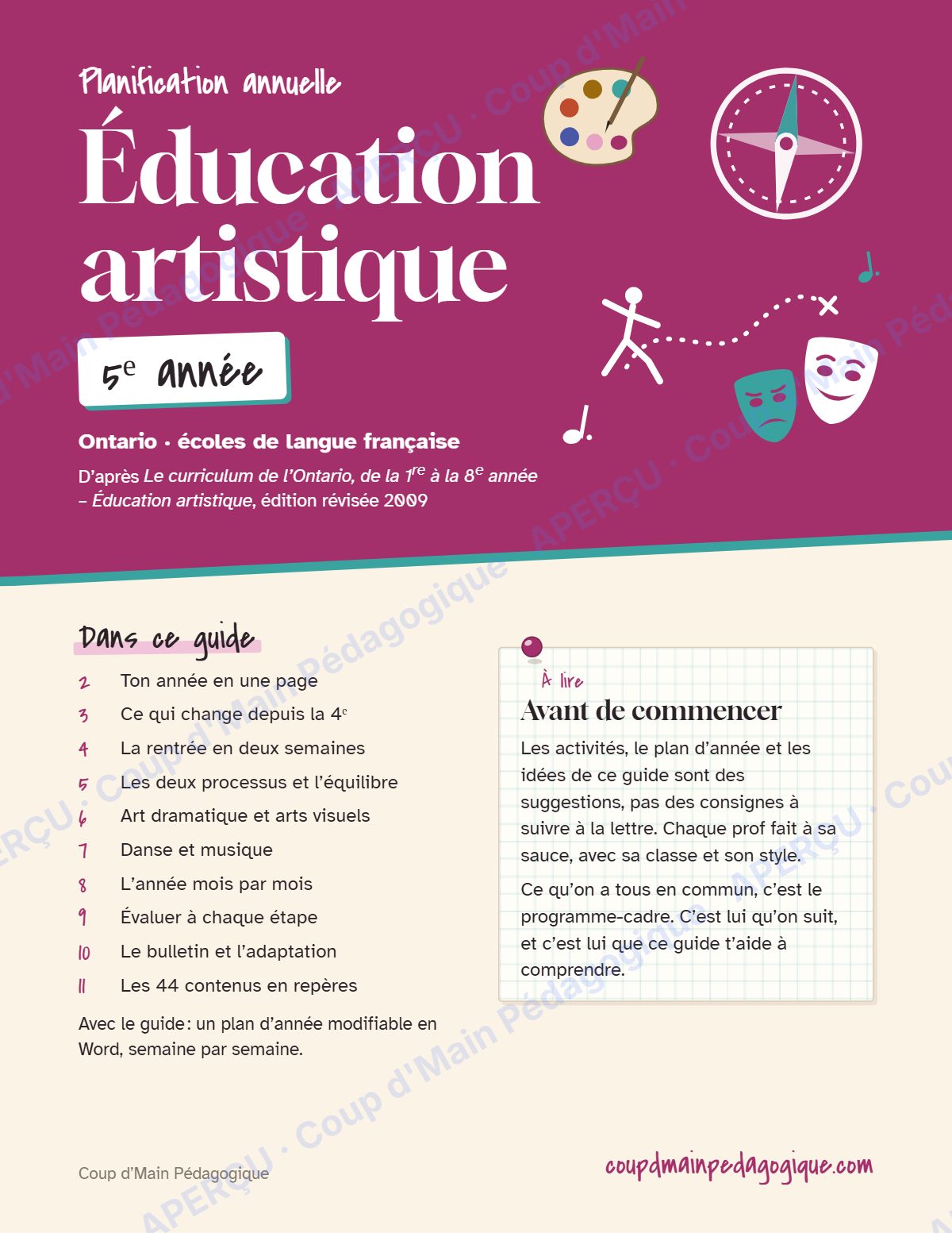 Page 1 — Planification annuelle Arts — 5e année
