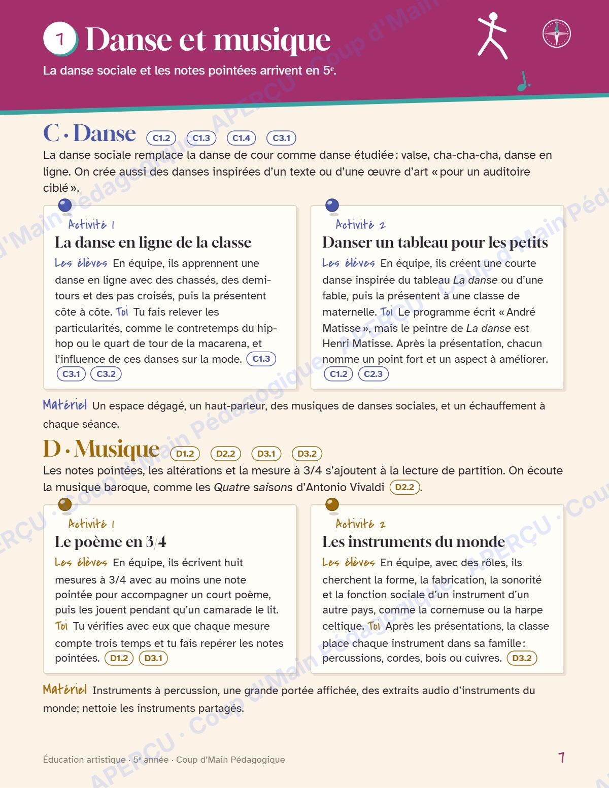 Page 7 — Planification annuelle Arts — 5e année