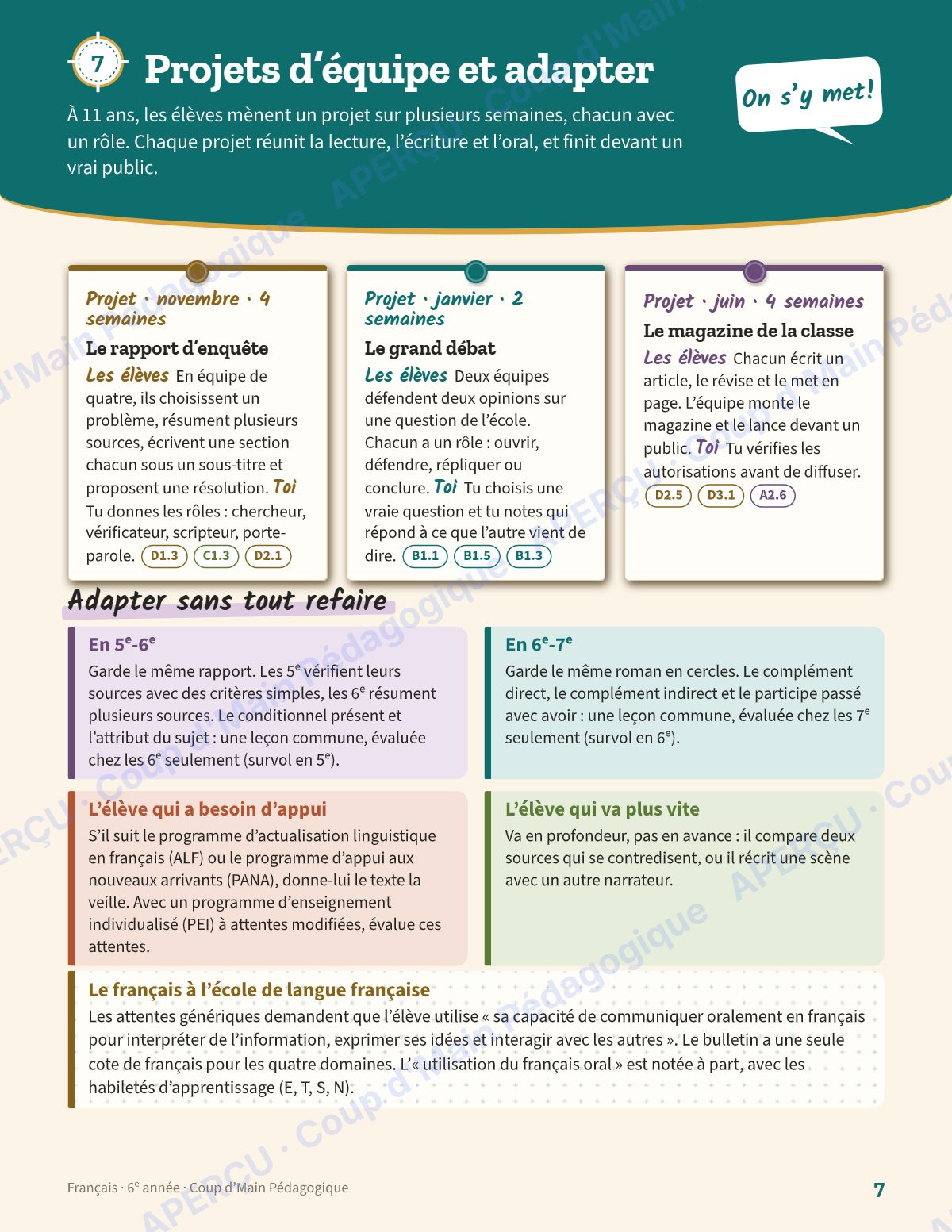 Page 7 — Planification annuelle Français — 6e année