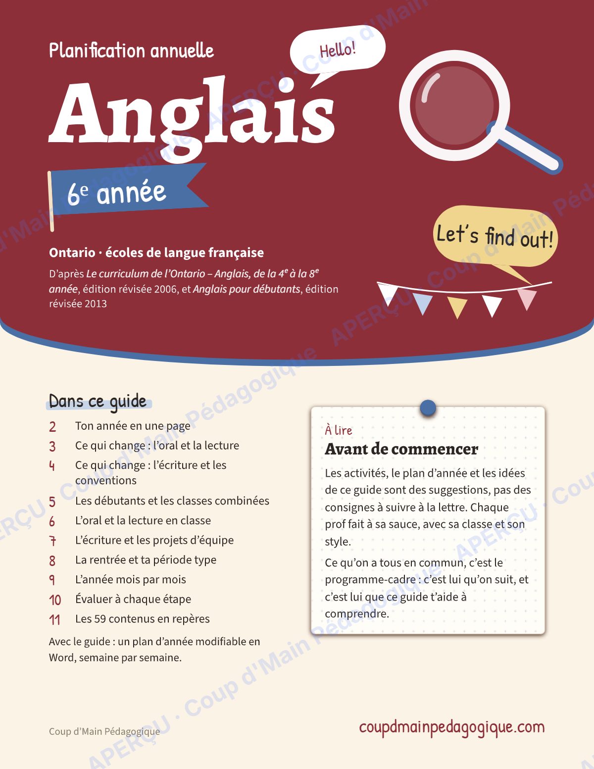 Page 1 — Planification annuelle Anglais — 6e année