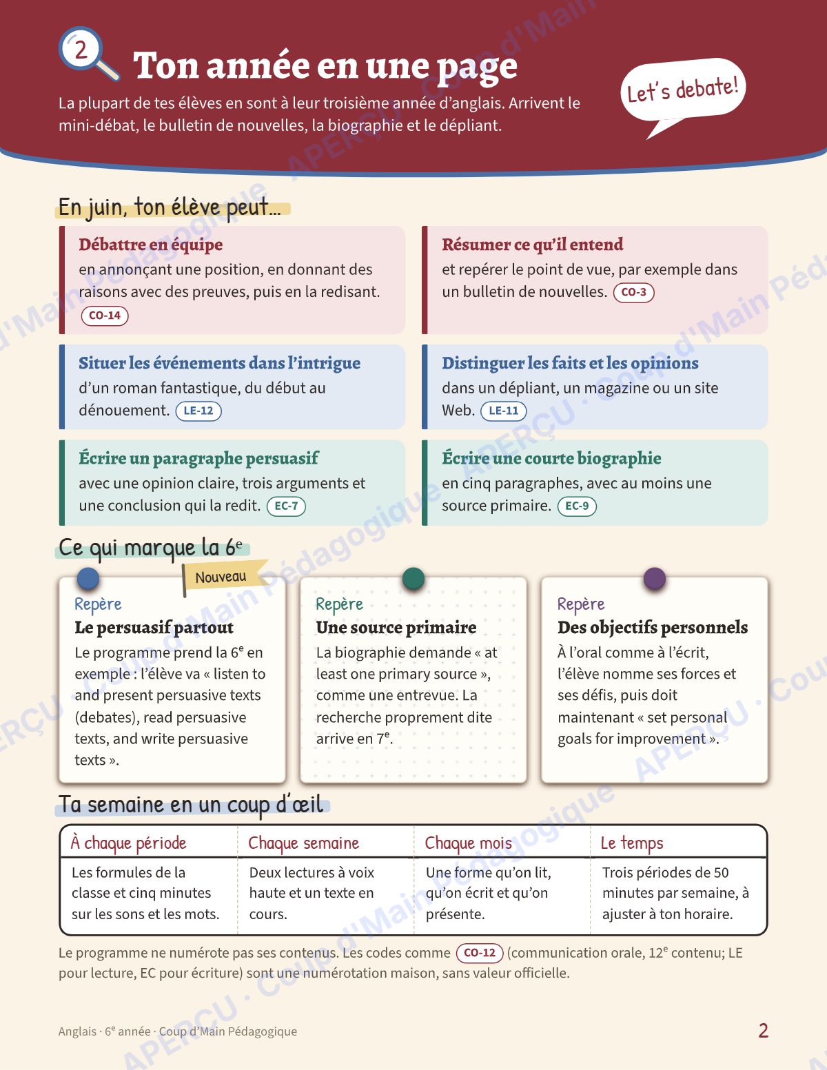 Page 2 — Planification annuelle Anglais — 6e année